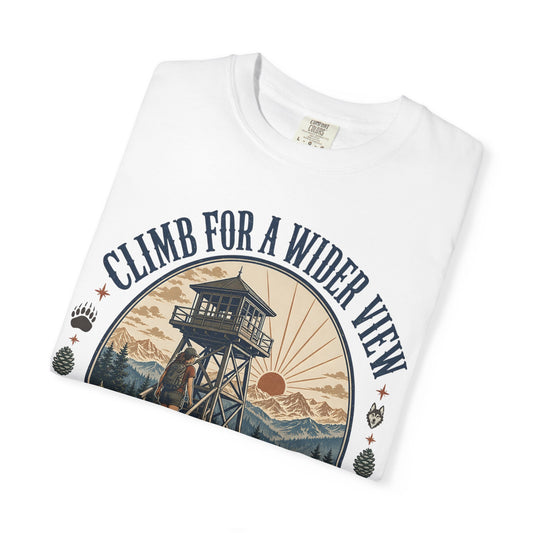 T-Shirt — "Climb for a Wider View" Lookout Trail Company Vintage Hiking Tee