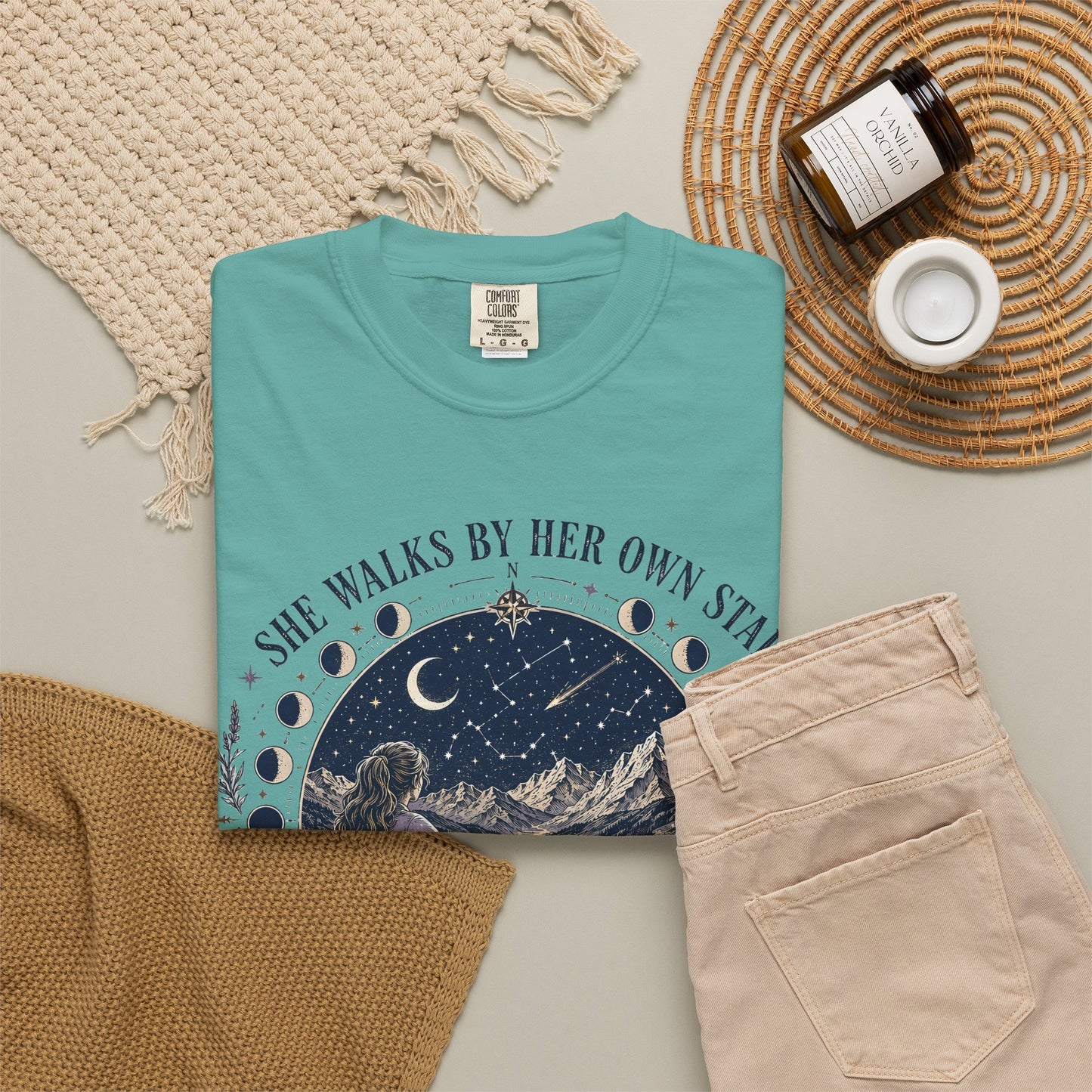 She Walks By Her Own Stars T-Shirt — Night Sky Adventure Graphic Tee