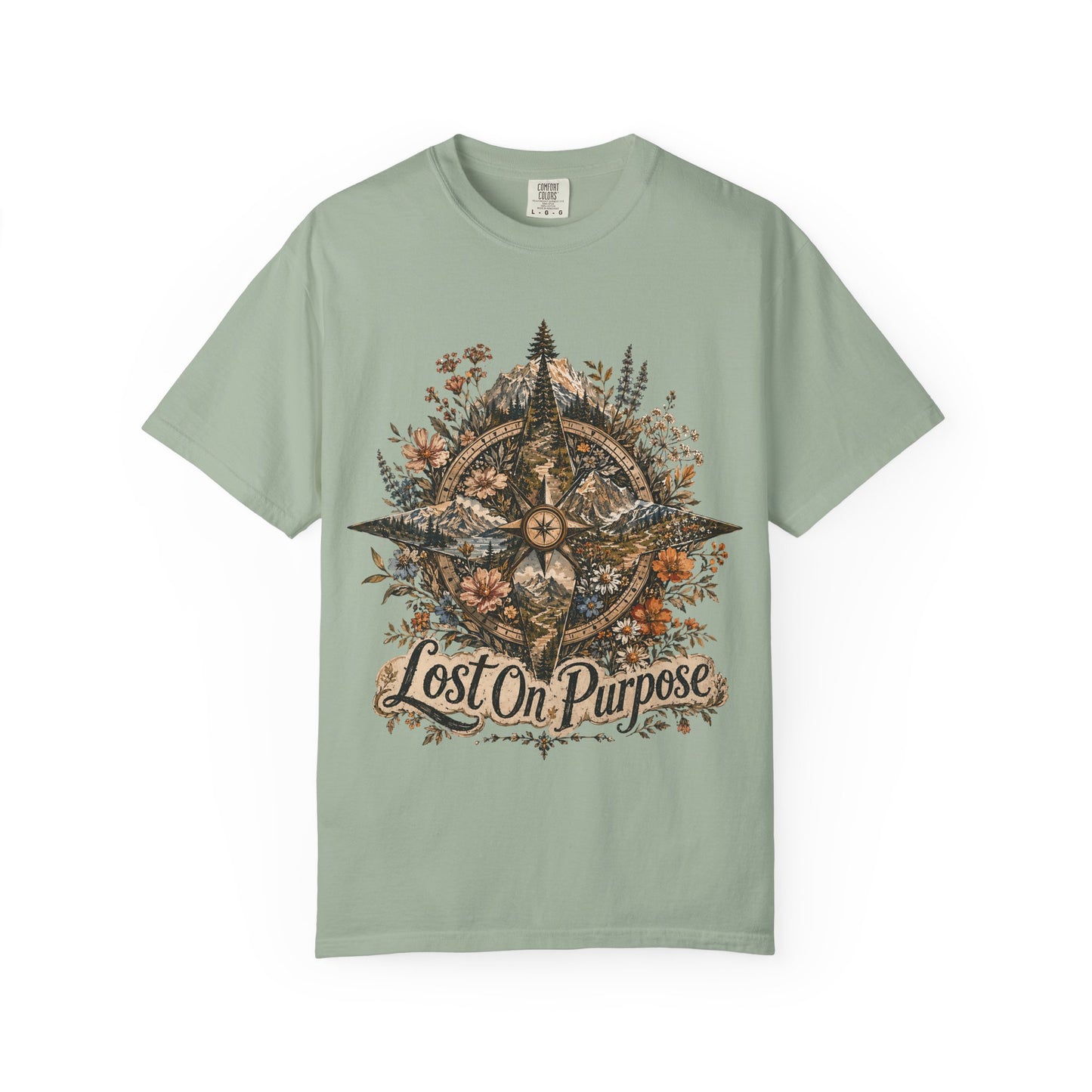 Lost on Purpose Compass T-Shirt — Floral Adventure Graphic Tee