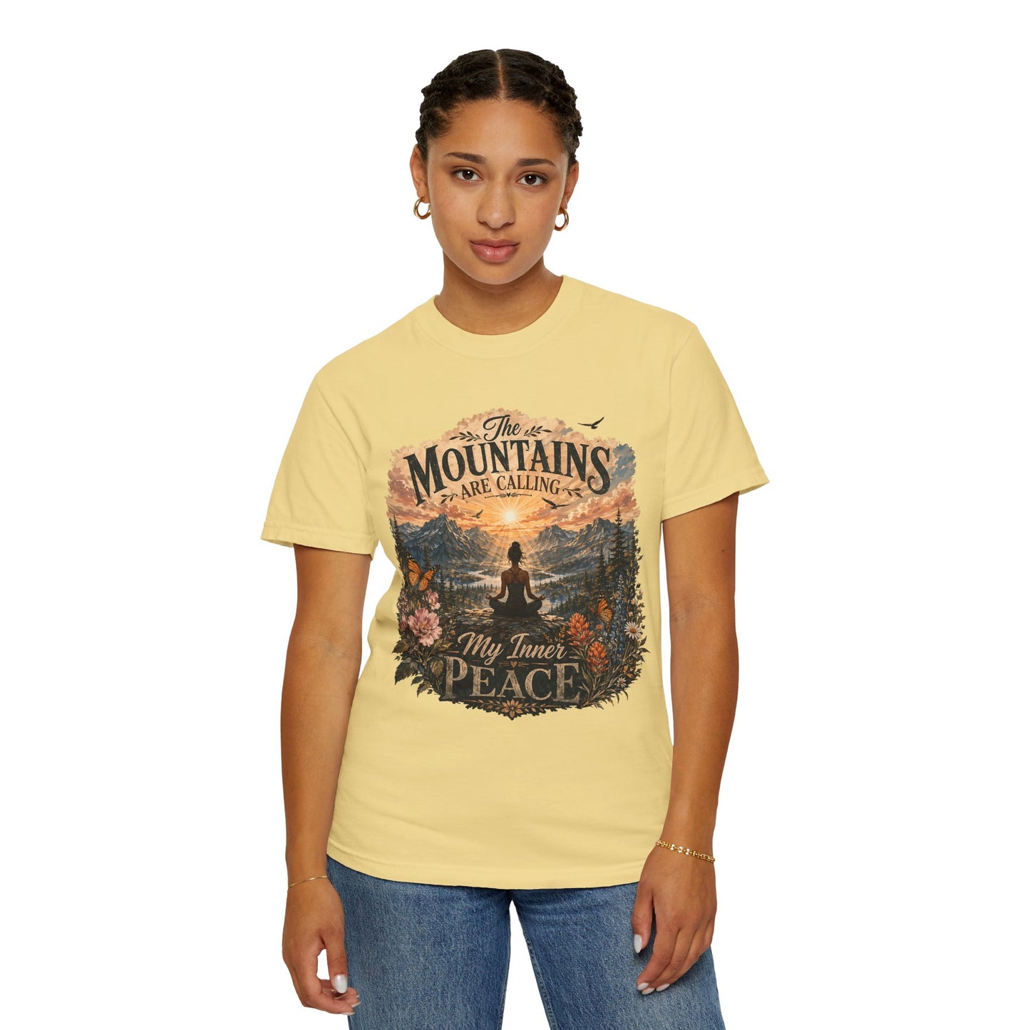 Mountain Meditation T‑Shirt — "The Mountains Are Calling, My Time of Peace"