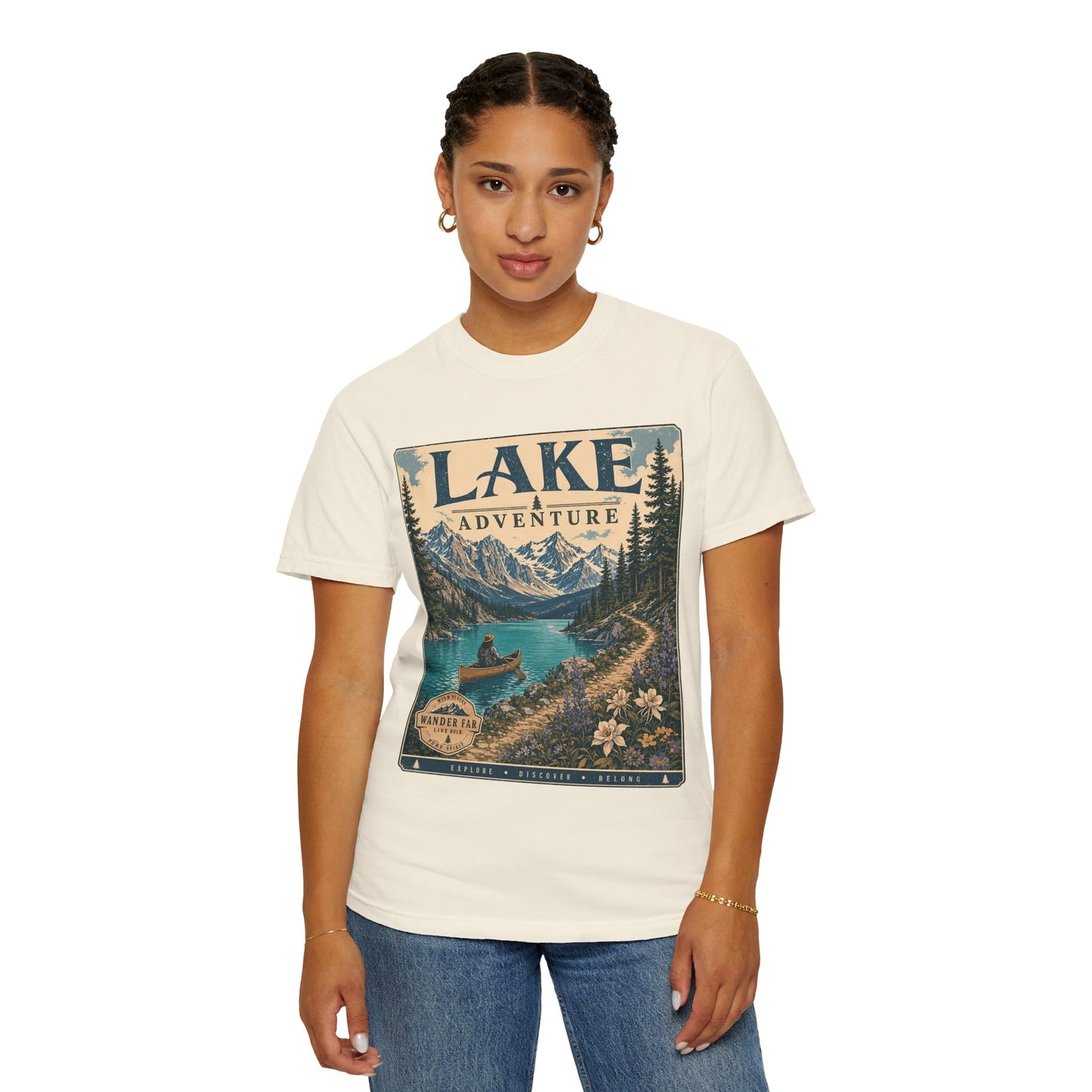 Lake Adventure T-Shirt — Retro Mountain Lake Graphic Tee