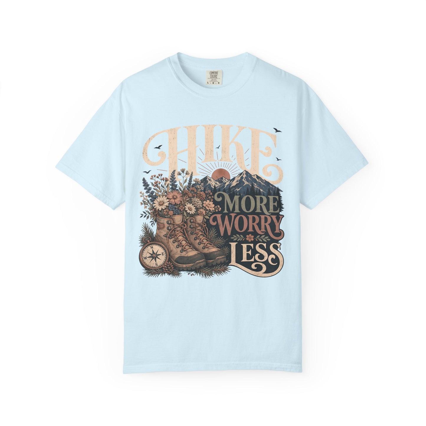 Hike More Worry Less T-Shirt — Vintage Hiking Boots & Mountain Graphic