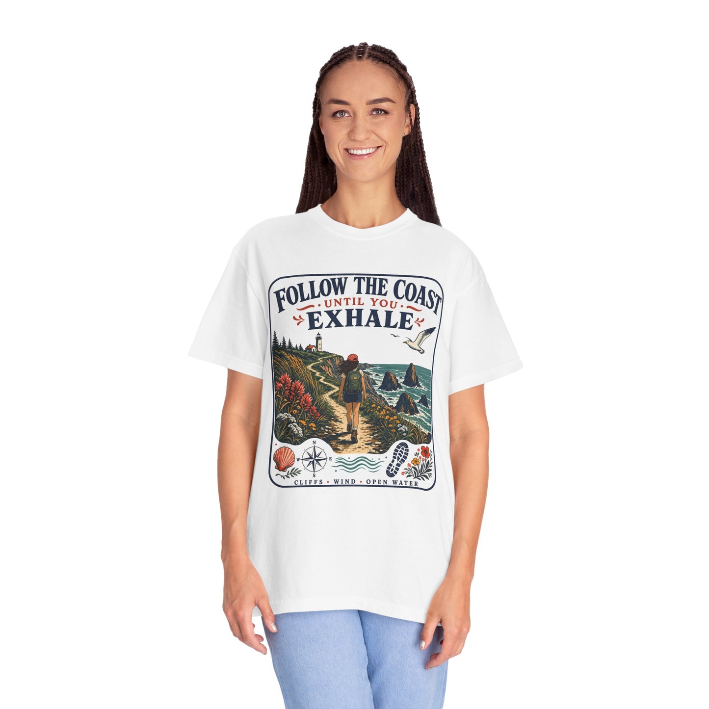 Coastal Hike T-Shirt — "Follow the Coast Until You Exhale" Outdoor Graphic Tee