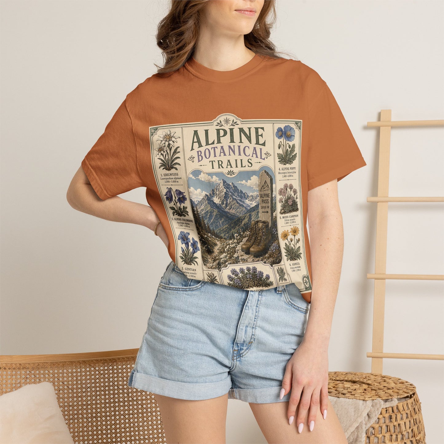 Alpine Botanical Trails T‑Shirt — Vintage Mountain & Wildflower Graphic