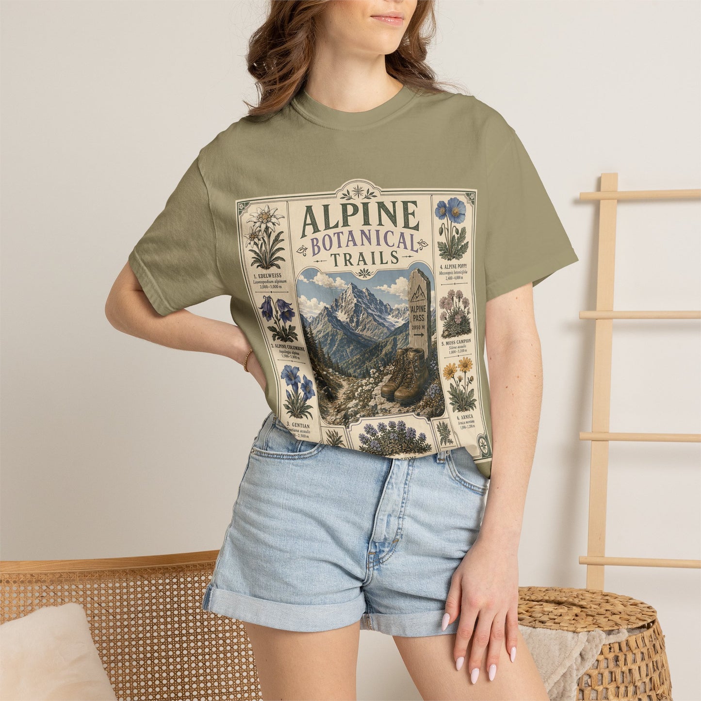 Alpine Botanical Trails T‑Shirt — Vintage Mountain & Wildflower Graphic