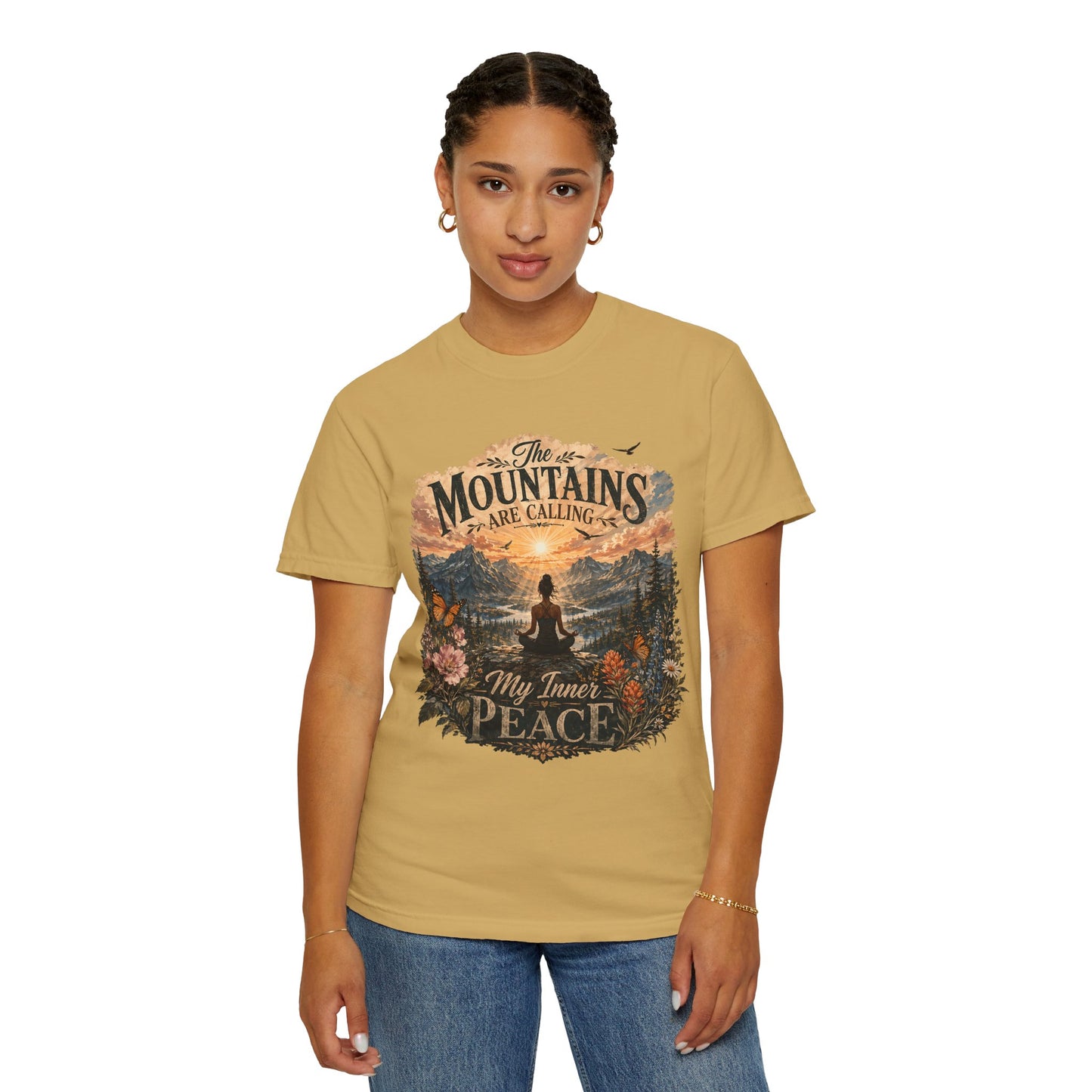 Mountain Meditation T‑Shirt — "The Mountains Are Calling, My Time of Peace"