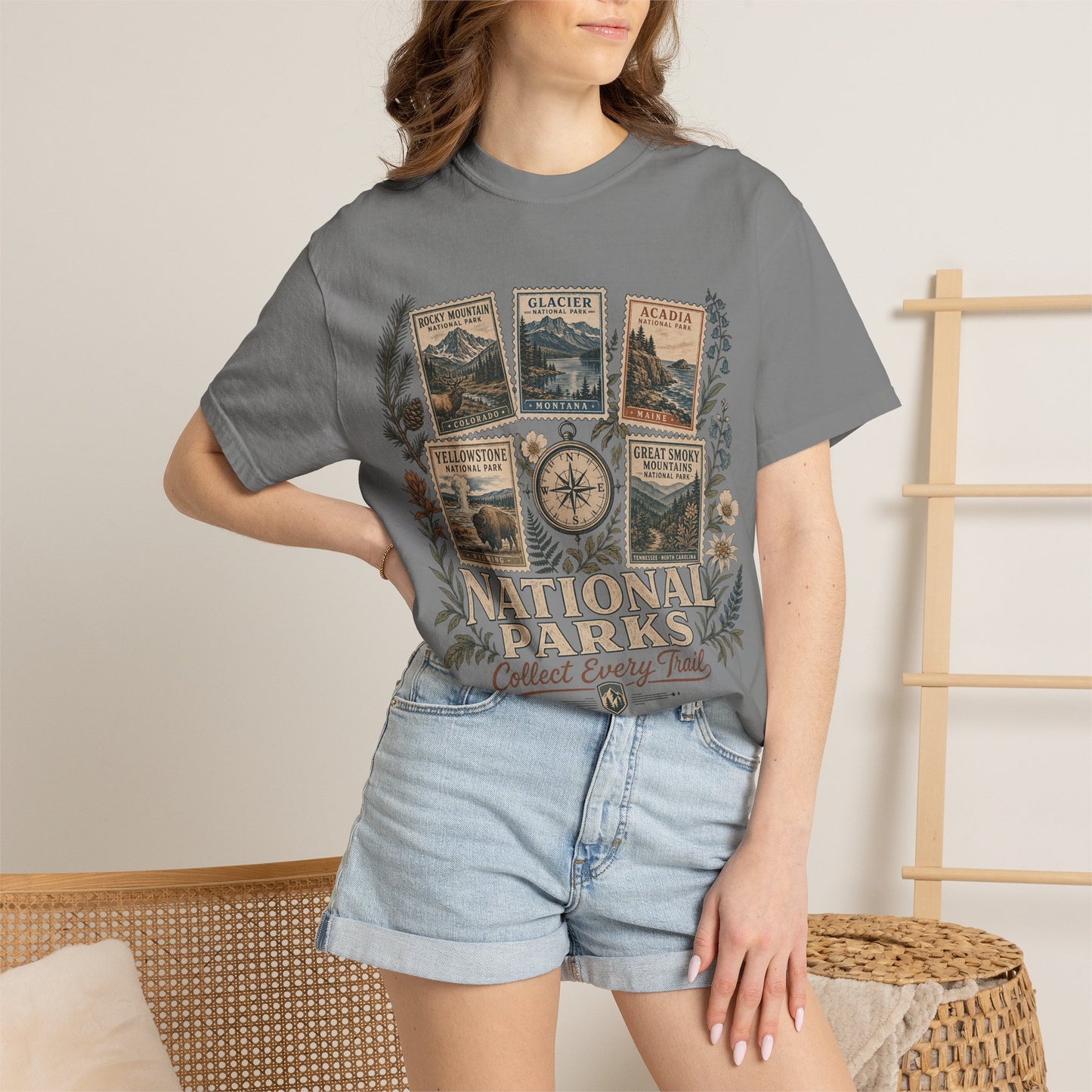 National Parks Vintage Stamp T-Shirt — "Collect Every Trail"