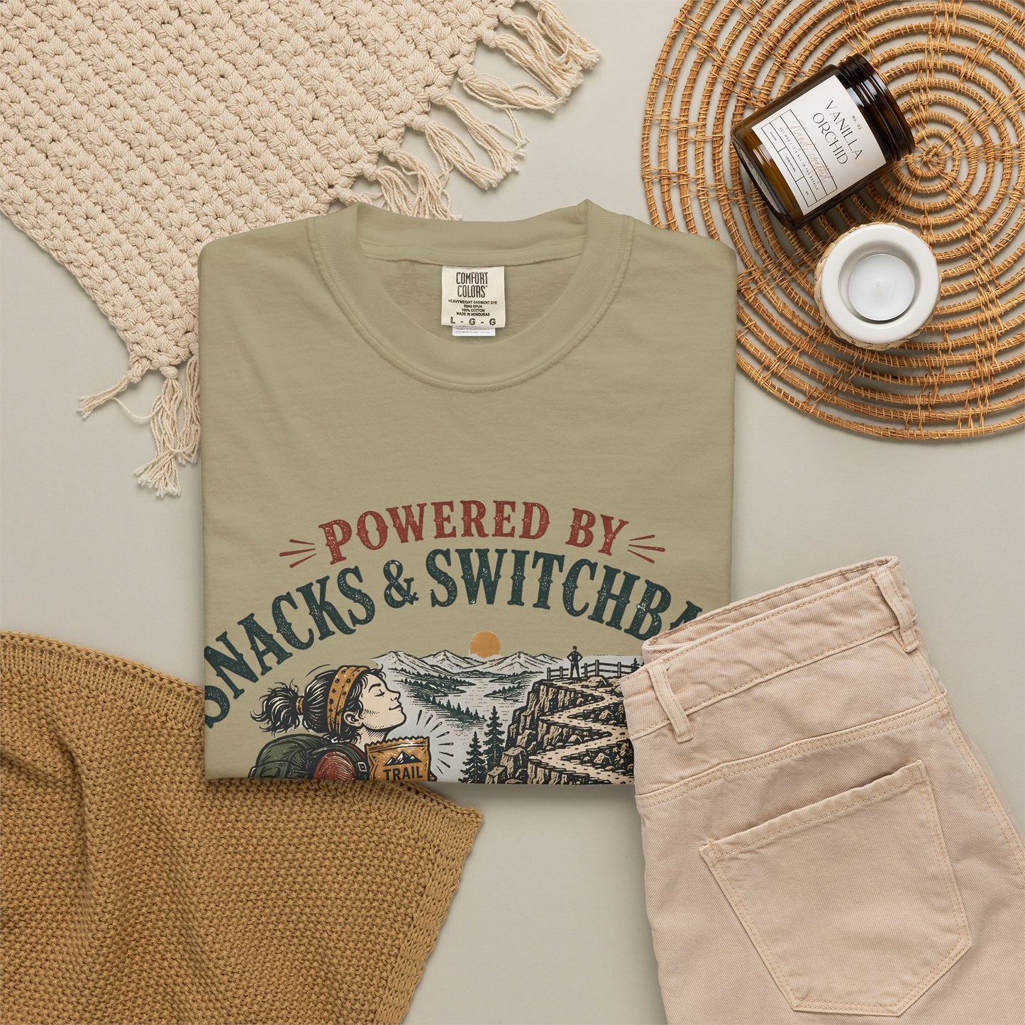 Hiking T-Shirt — "Powered by Snacks & Switchbacks" Outdoor Trail Tee