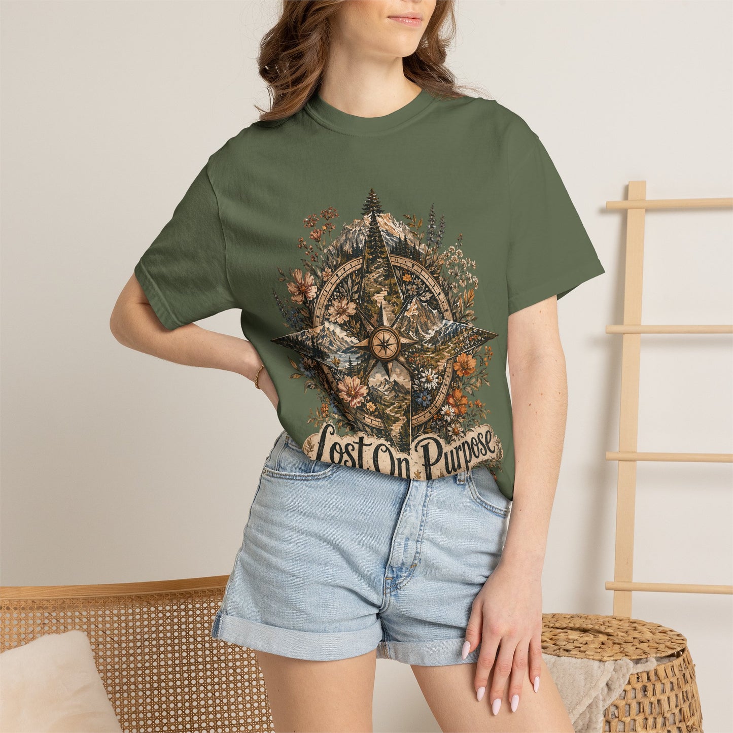 Lost on Purpose Compass T-Shirt — Floral Adventure Graphic Tee