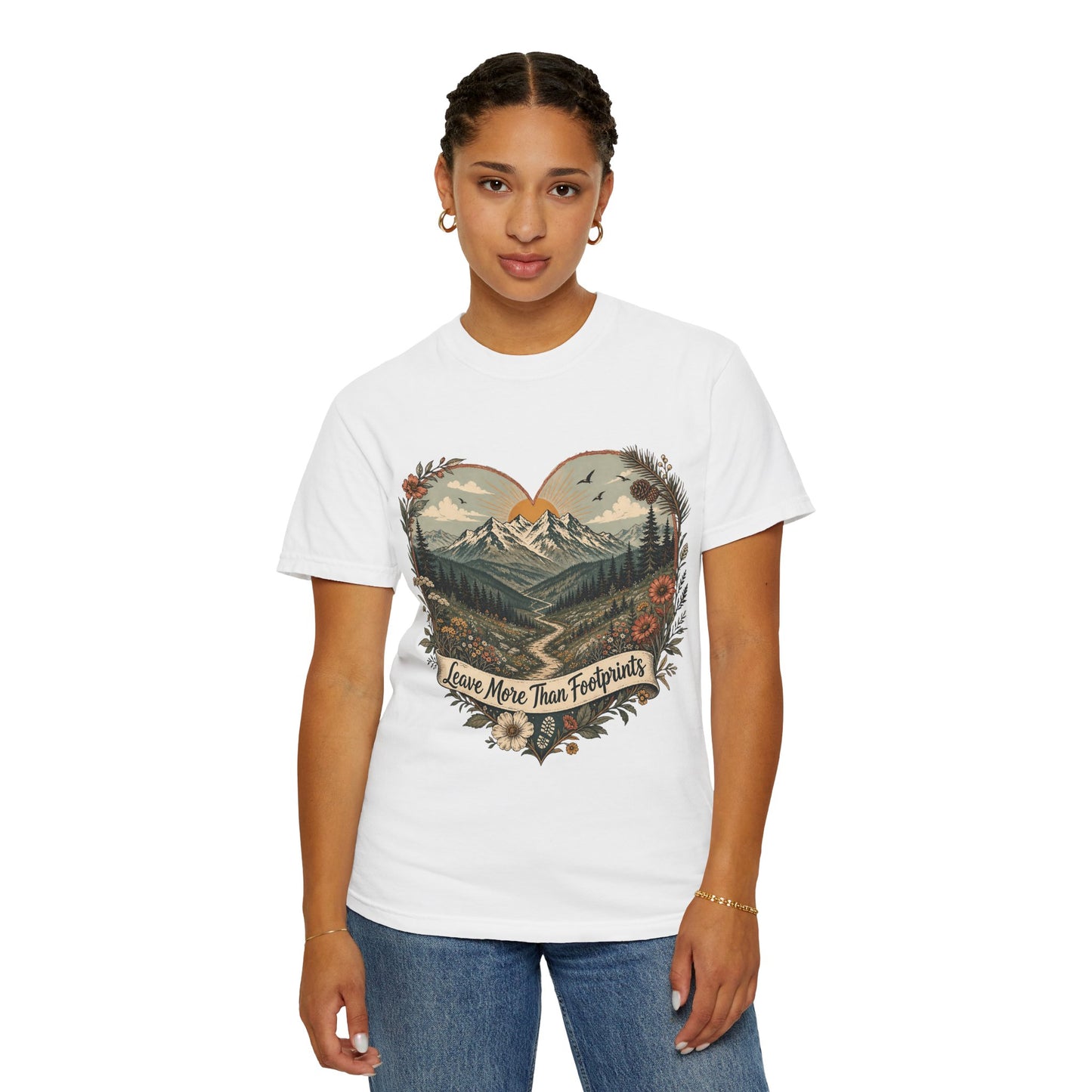 Hiker Graphic Tee — "She Follows the Long Light" Mountain Adventure T-Shirt