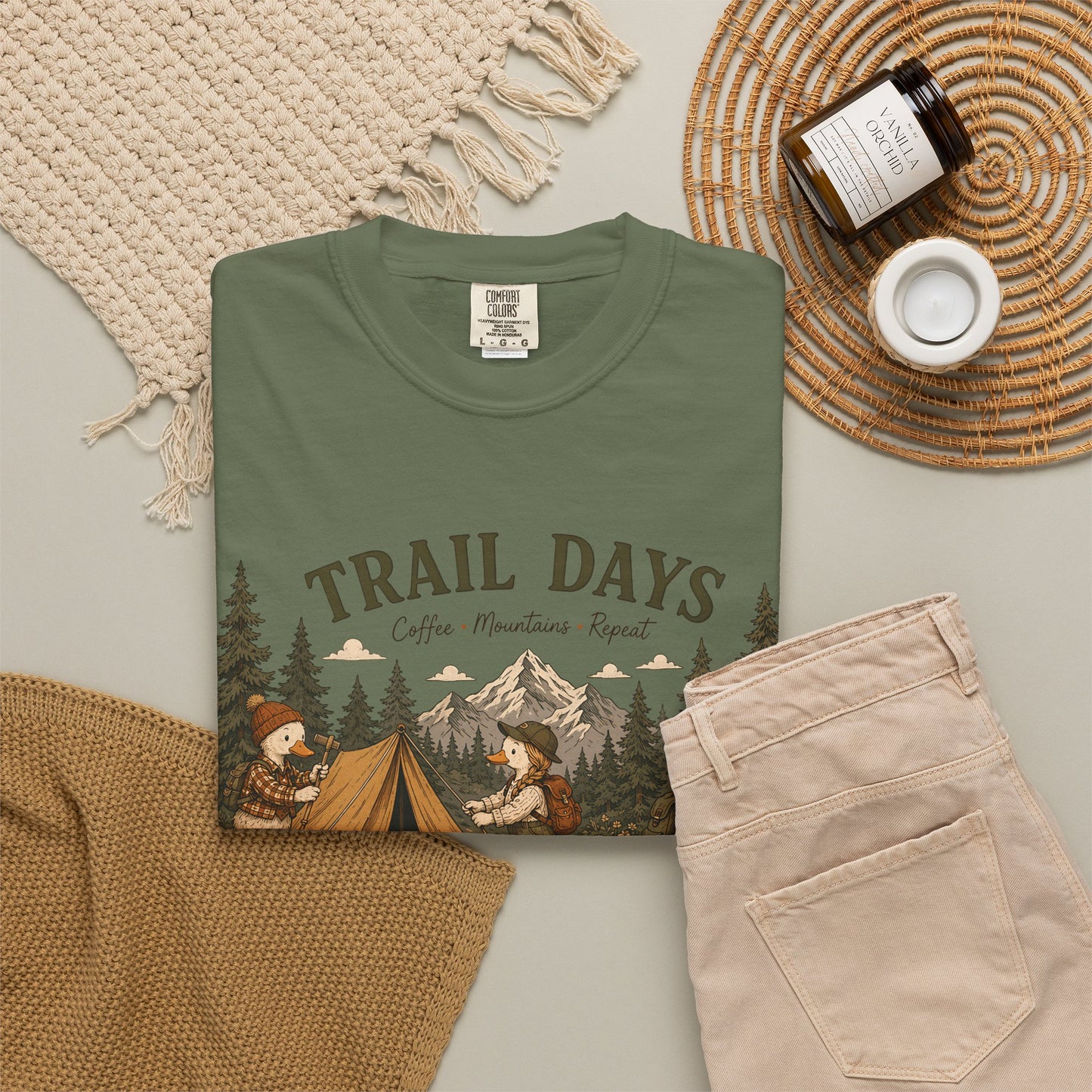 Trail Days Camping T-Shirt — Vintage Forest Campfire Graphic