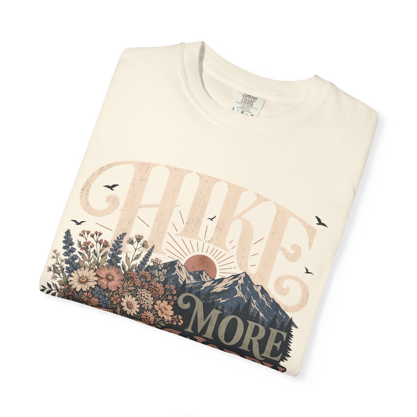 Hike More Worry Less T-Shirt — Vintage Hiking Boots & Mountain Graphic