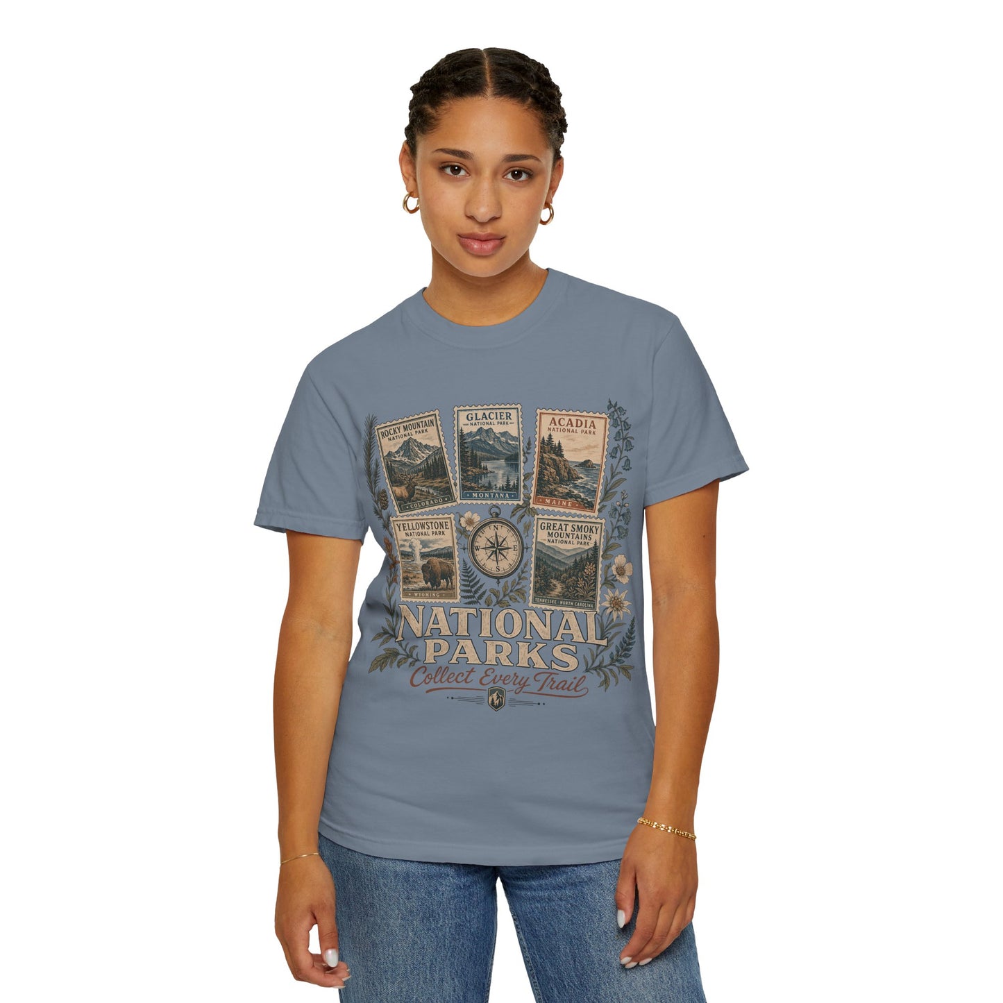 National Parks T-Shirt — 'Collect Every Trail' Vintage Park Stamps Design