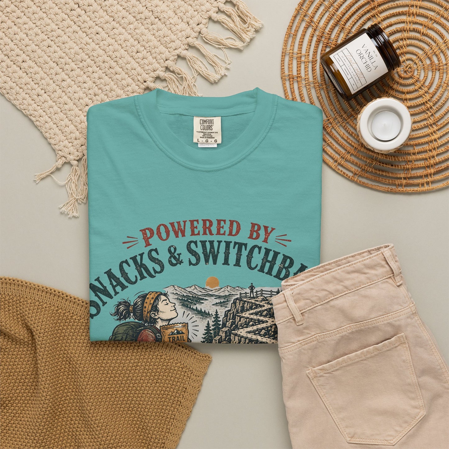 Hiking T-Shirt — "Powered by Snacks & Switchbacks" Outdoor Trail Tee