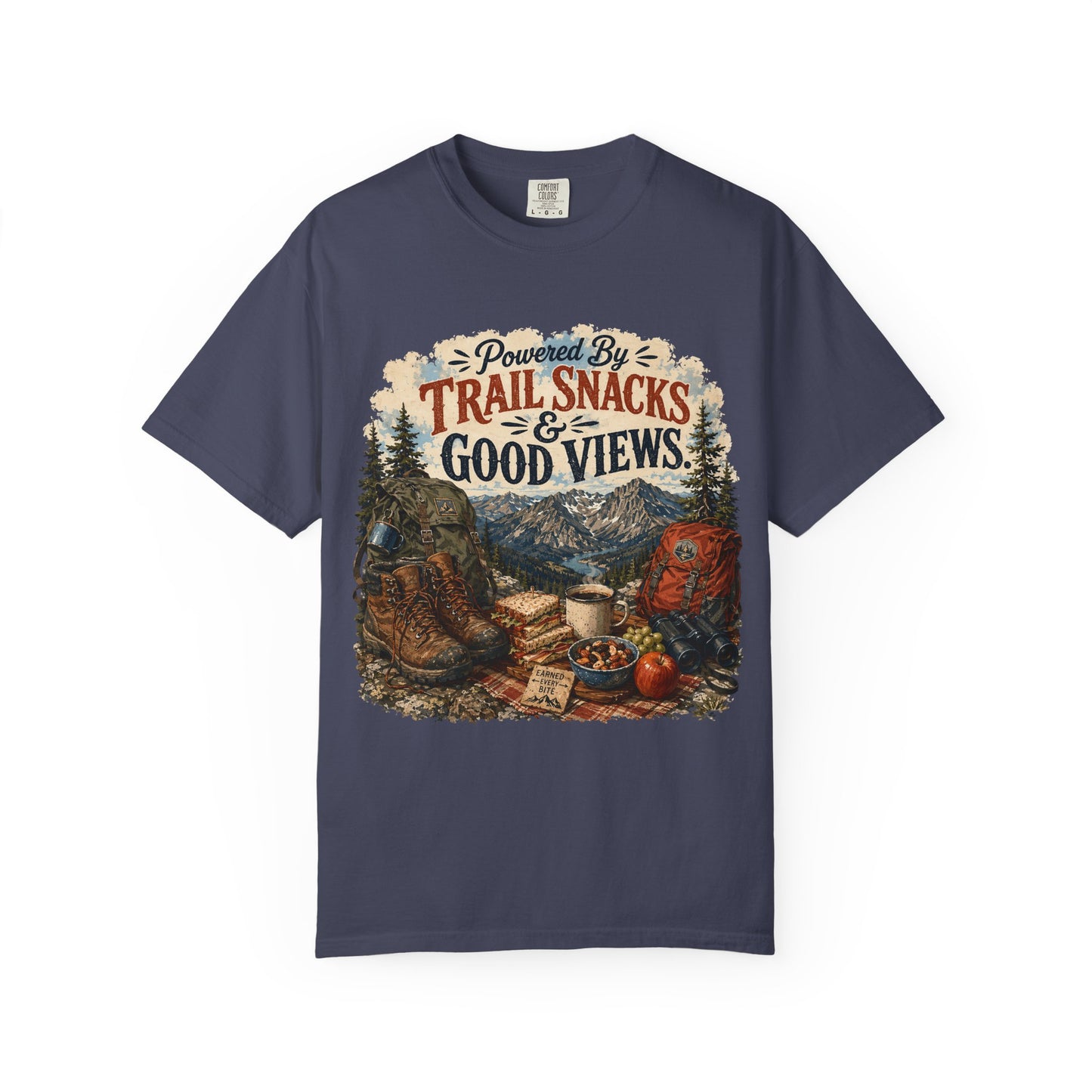 Trail Snacks & Good Views T-Shirt — Hiking Adventure Graphic Tee