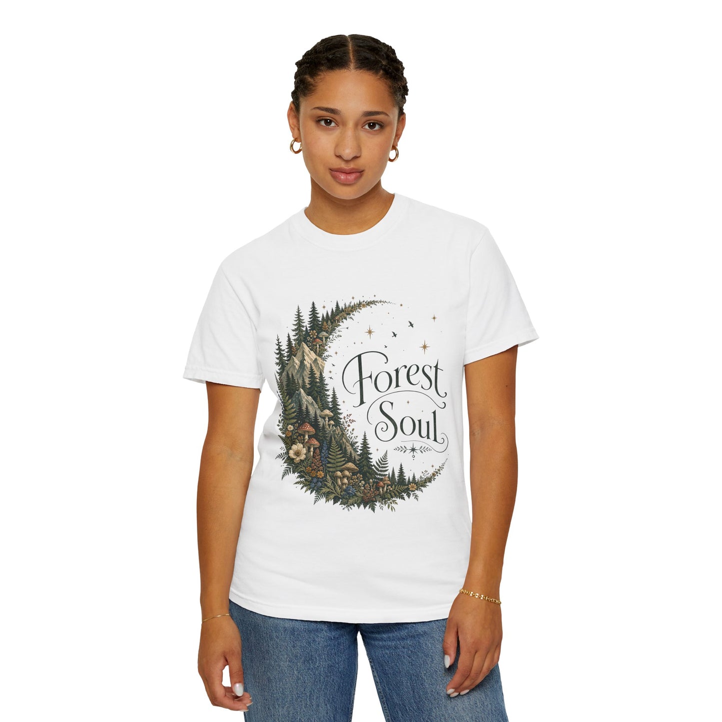 Forest Soul T‑Shirt — Crescent Moon Woodland Graphic Tee