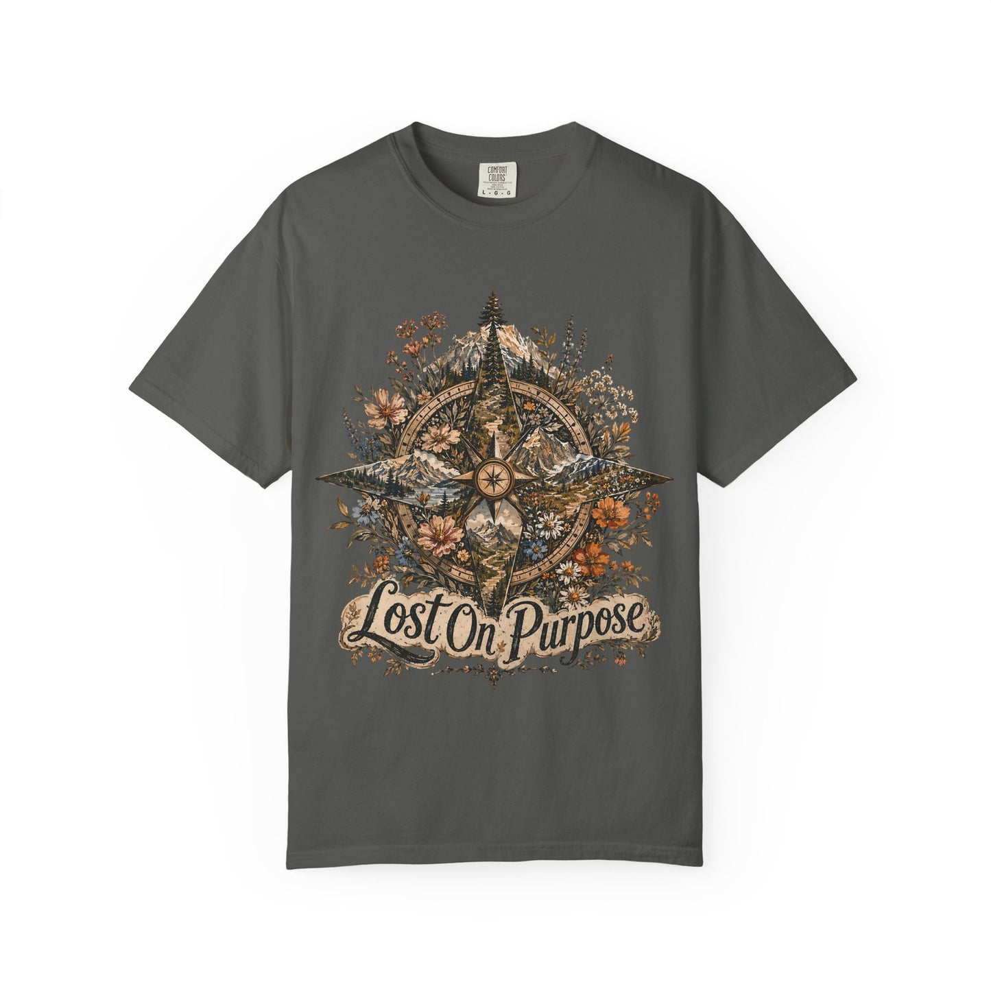 Lost on Purpose Compass T-Shirt — Floral Adventure Graphic Tee