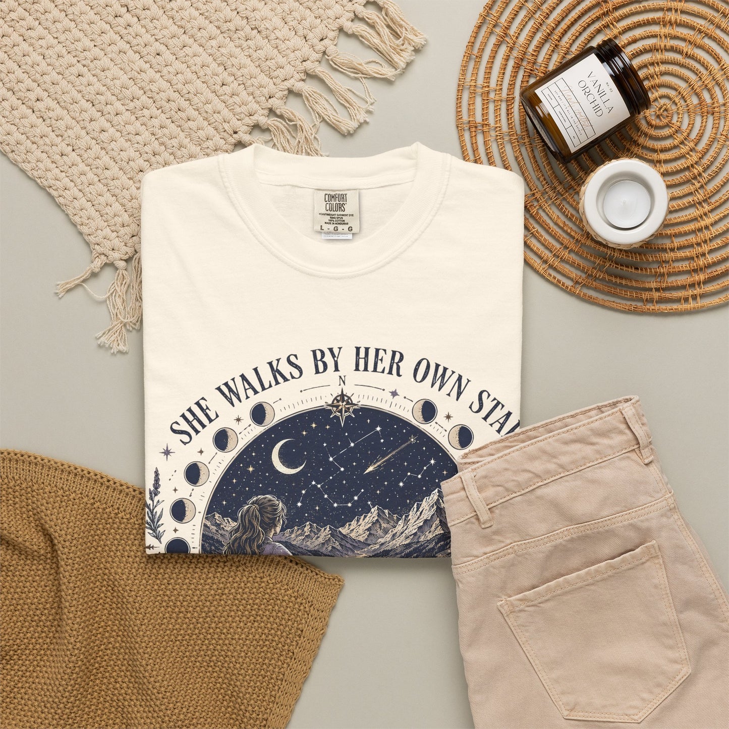 She Walks By Her Own Stars T-Shirt — Night Sky Adventure Graphic Tee