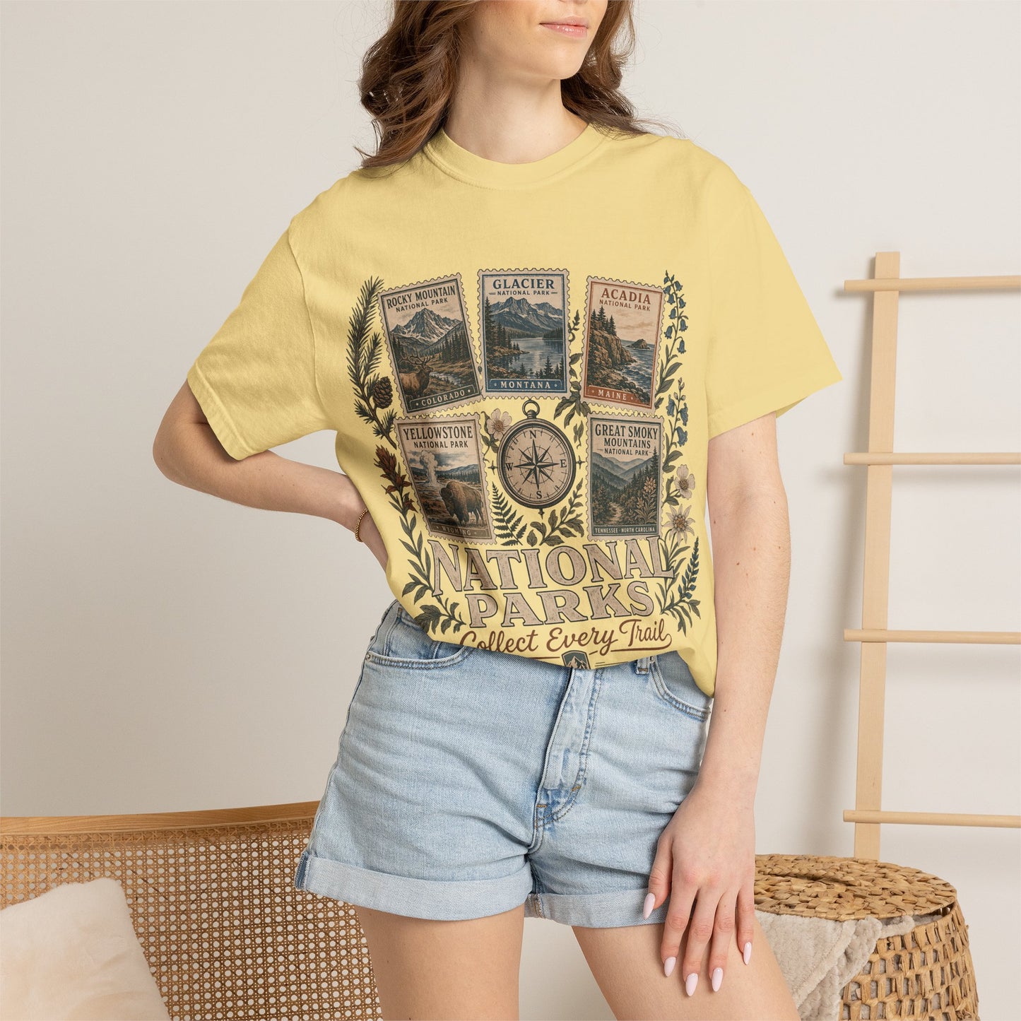 National Parks T-Shirt — 'Collect Every Trail' Vintage Park Stamps Design