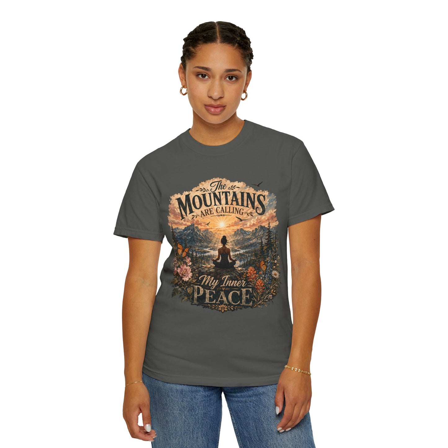 Mountain Meditation T‑Shirt — "The Mountains Are Calling, My Time of Peace"