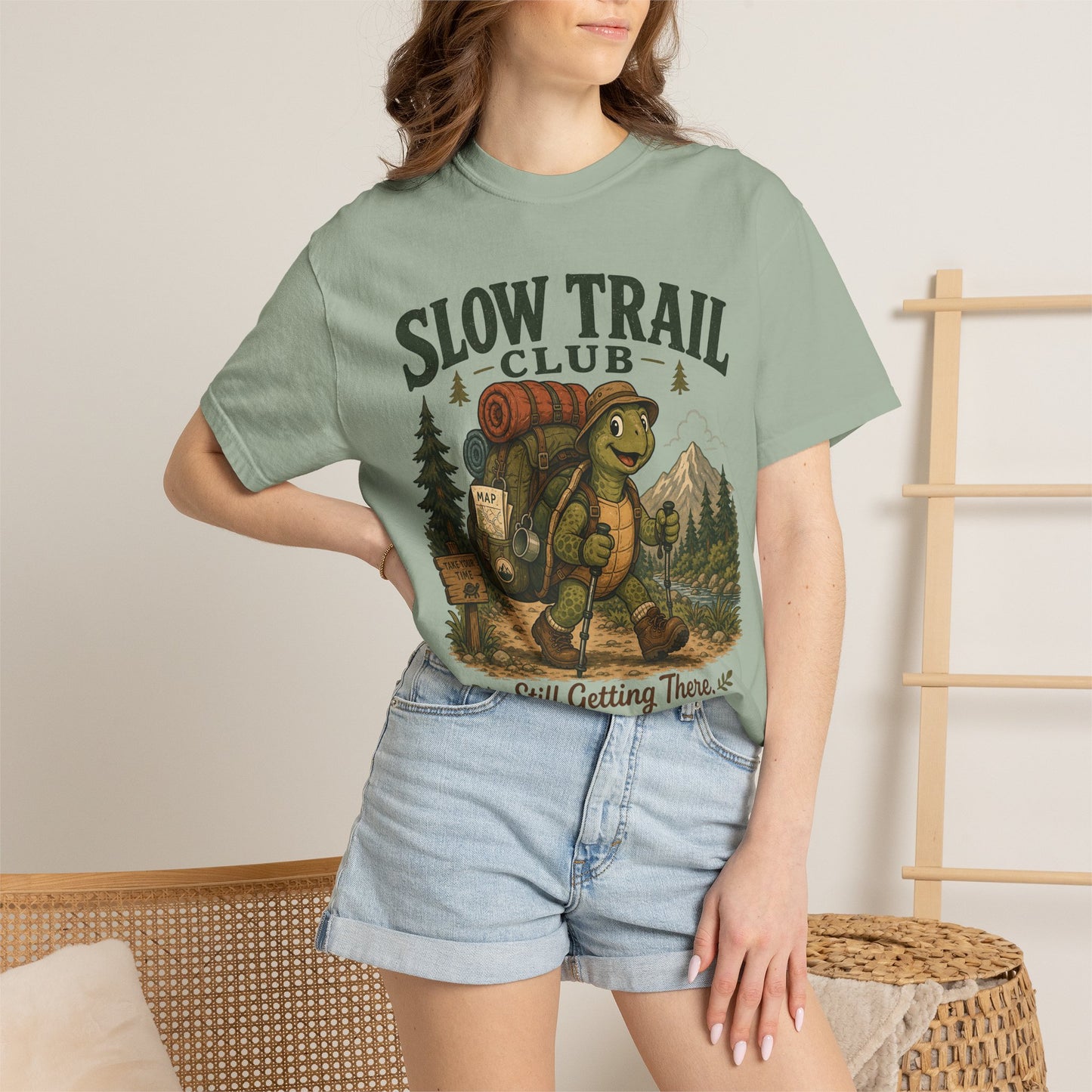 Slow Trail Club T-Shirt — “Still Getting There” Hiking Turtle Graphic Tee