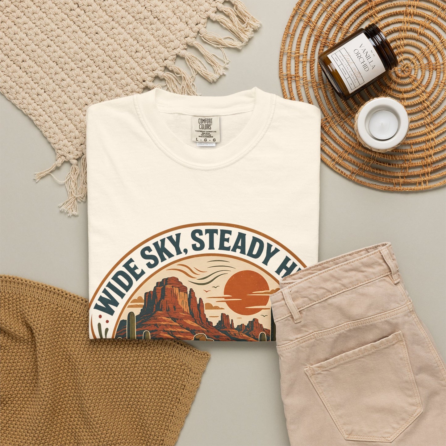 Desert Trail Society T-Shirt — "Wide Sky, Steady Heart" Retro Desert Graphic Tee