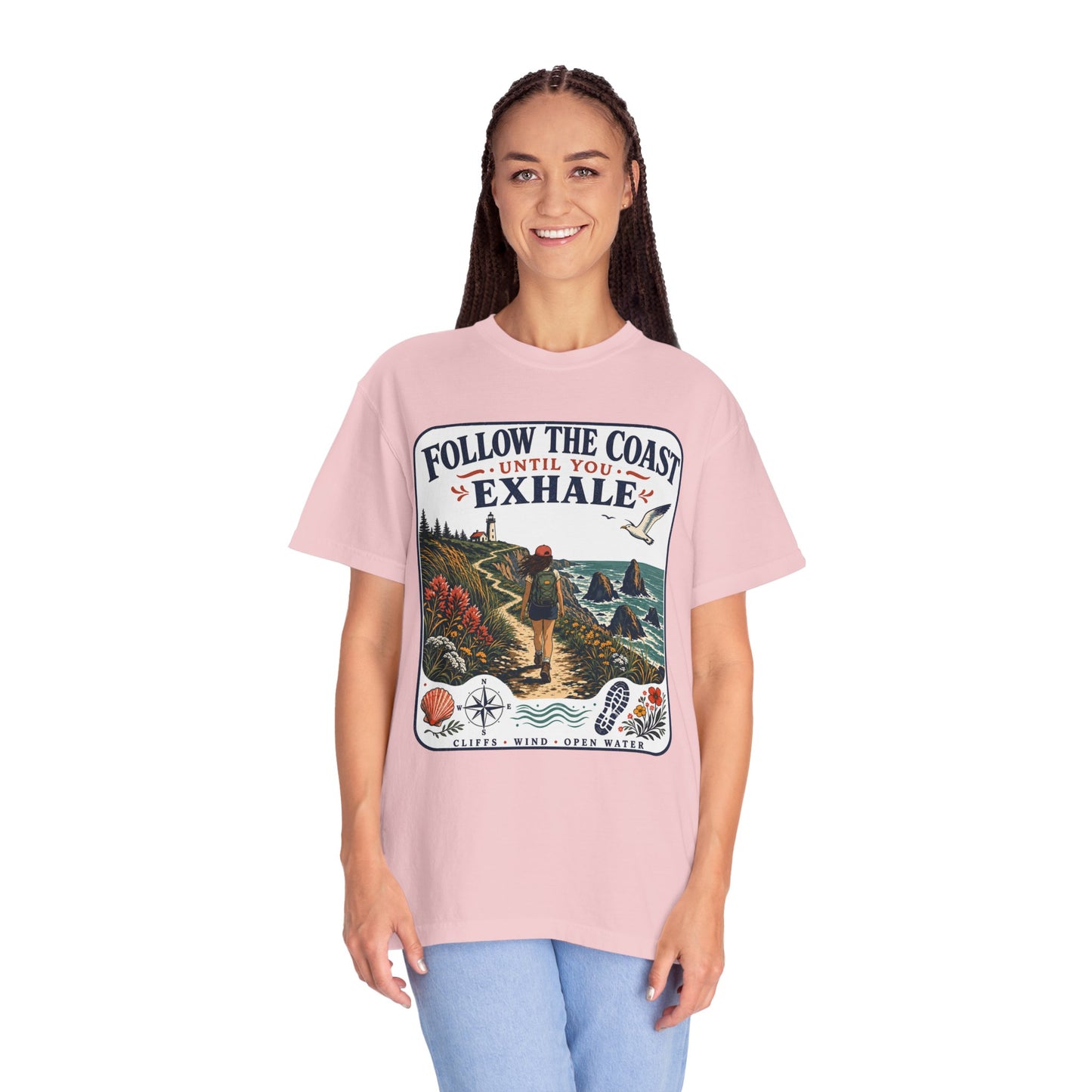 Coastal Hike T-Shirt — "Follow the Coast Until You Exhale" Outdoor Graphic Tee