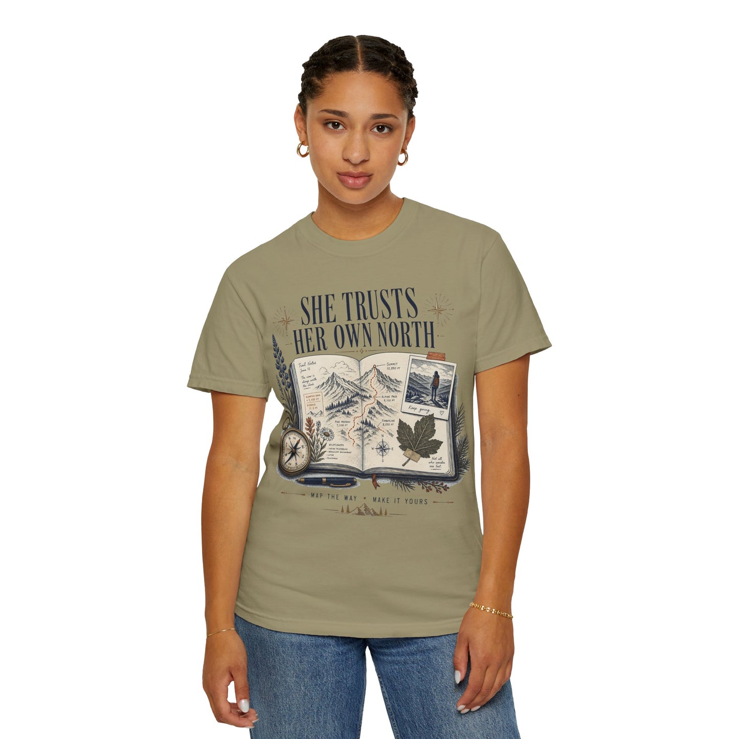 She Trusts Her Own North Graphic Tee — Women's Adventure Compass T‑Shirt