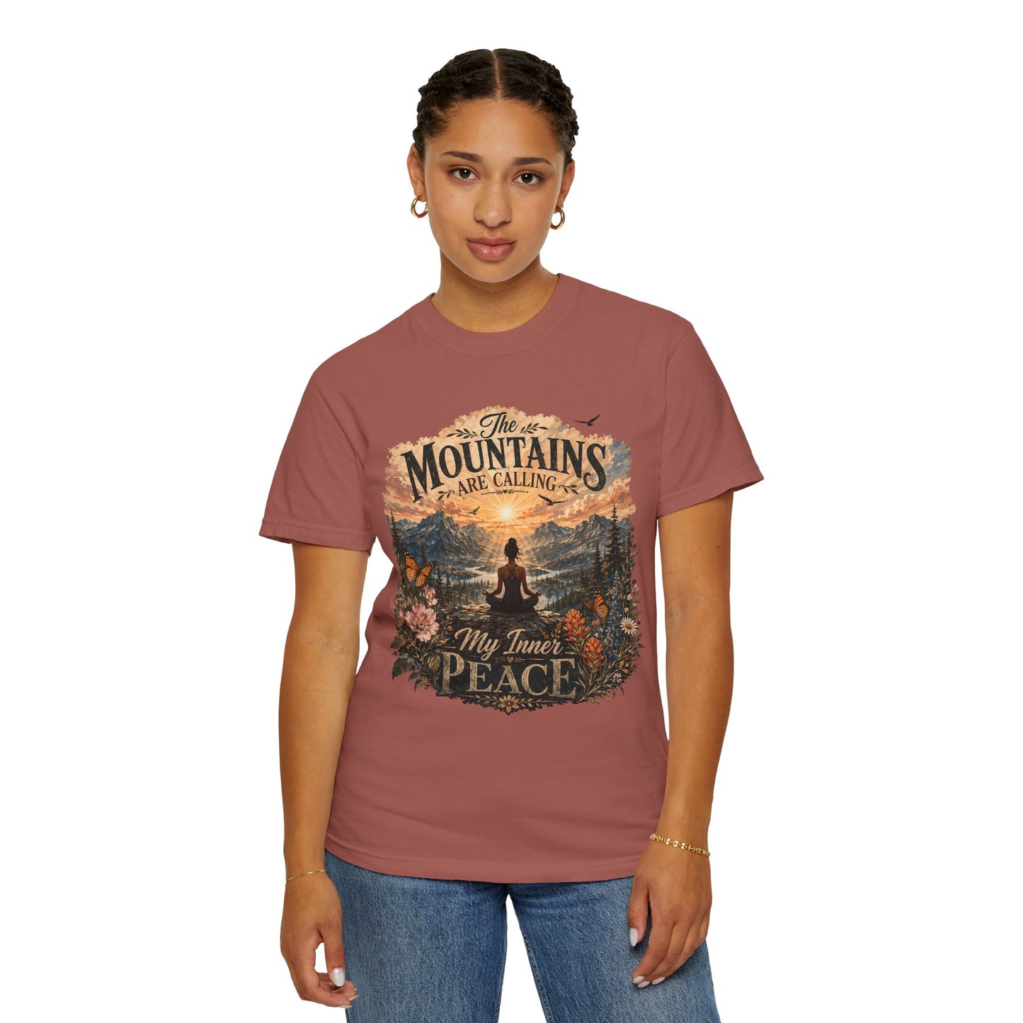 Mountain Meditation T‑Shirt — "The Mountains Are Calling, My Time of Peace"