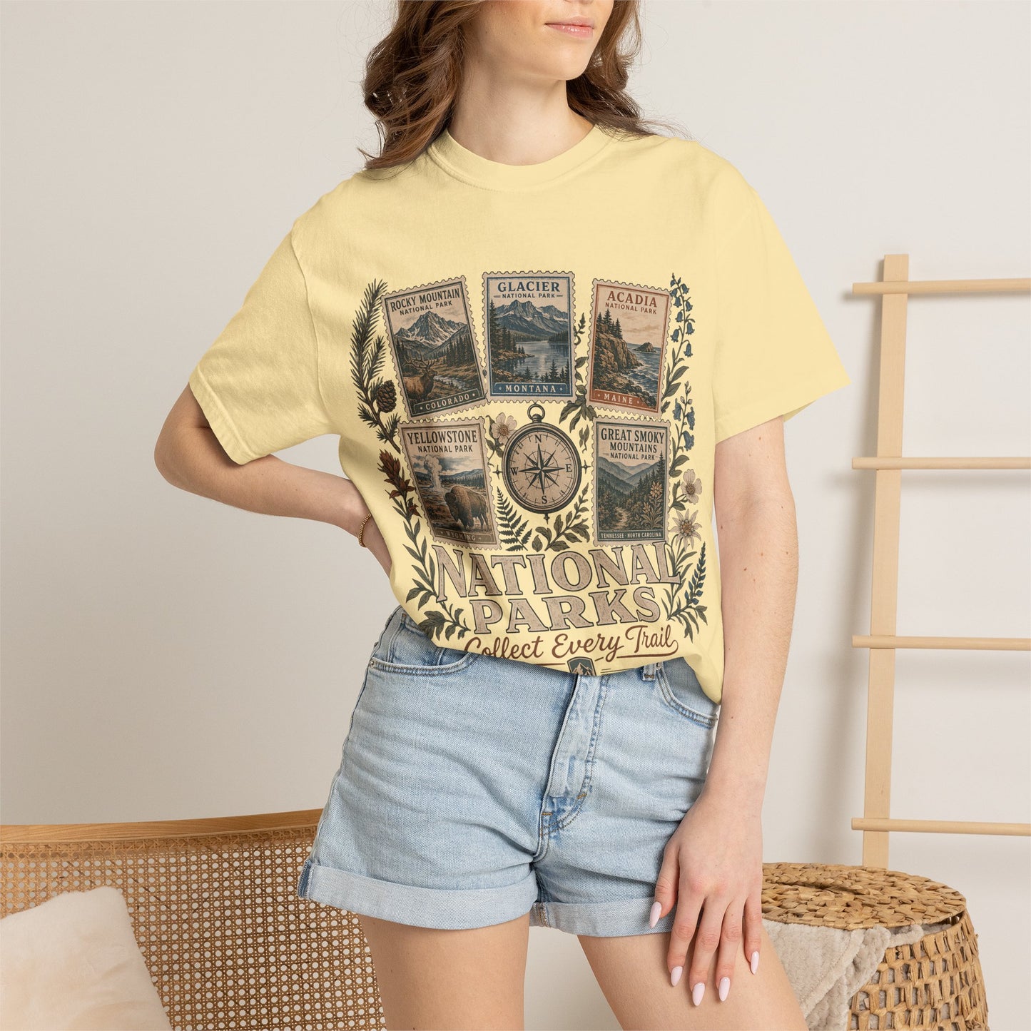 National Parks T-Shirt — 'Collect Every Trail' Vintage Park Stamps Design