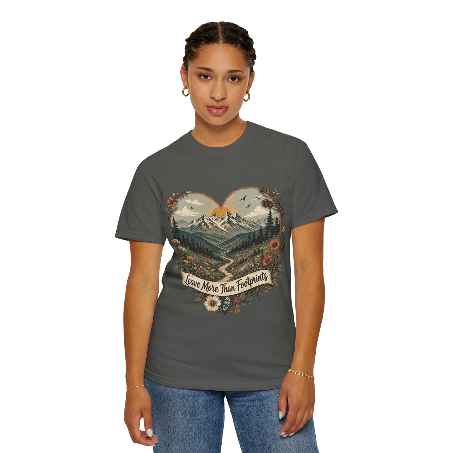 Hiker Graphic Tee — "She Follows the Long Light" Mountain Adventure T-Shirt