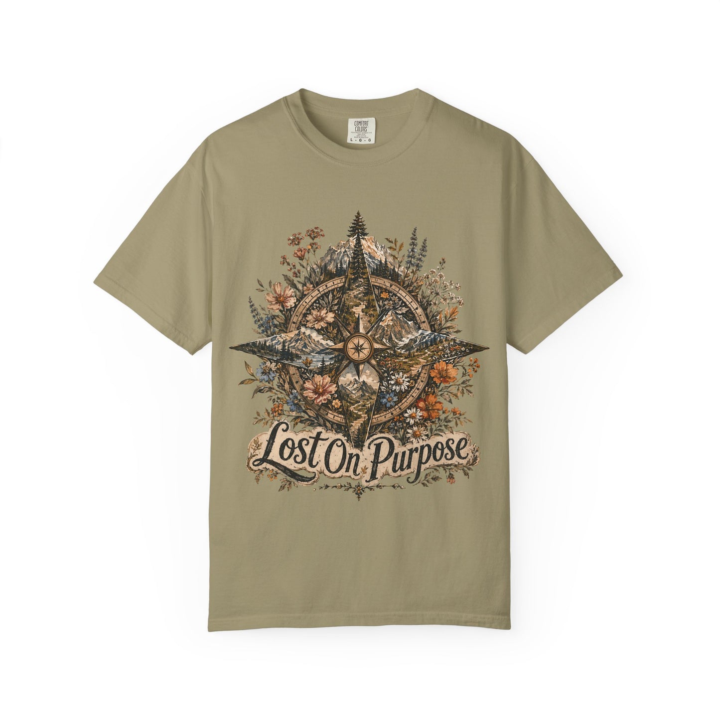 Lost on Purpose Compass T-Shirt — Floral Adventure Graphic Tee