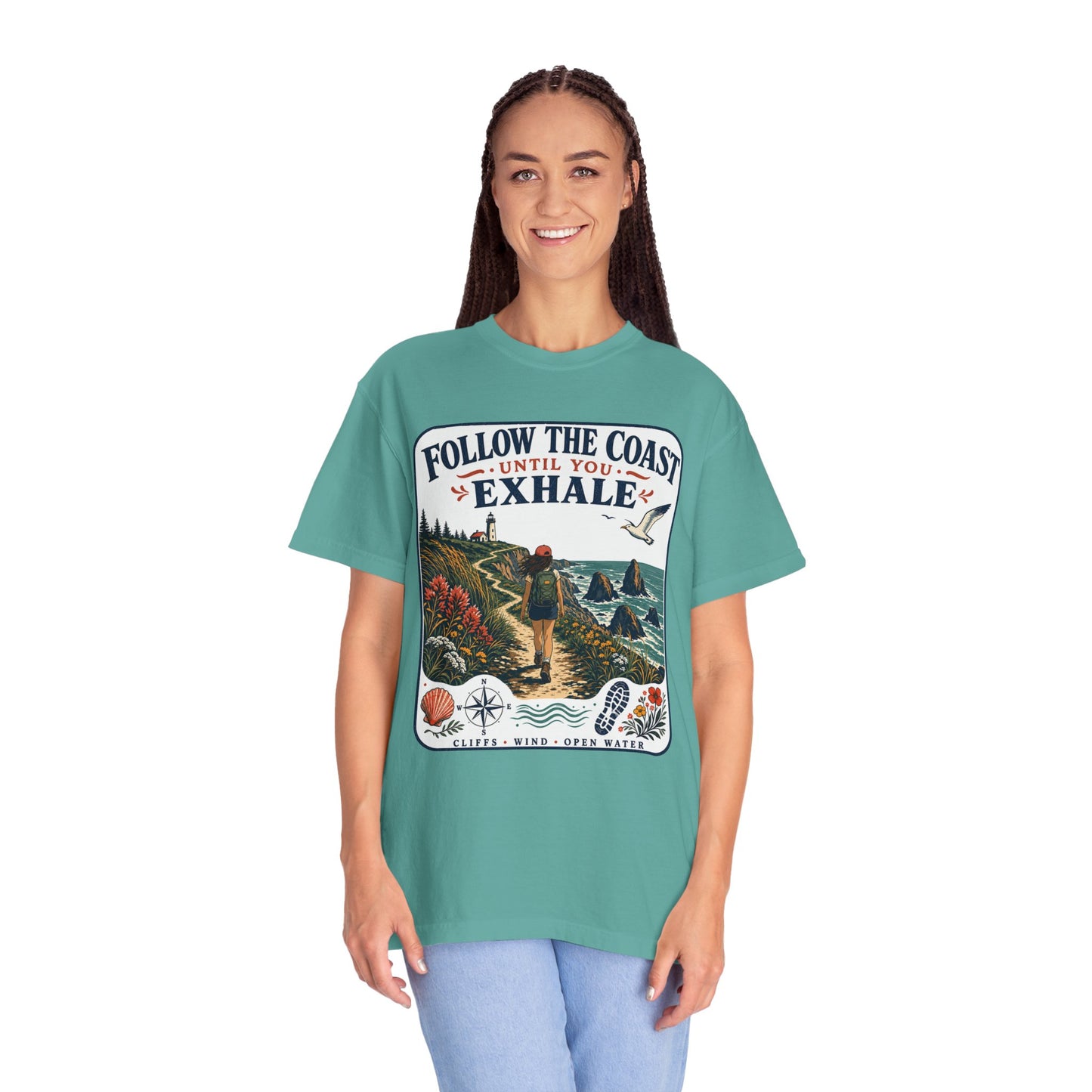 Coastal Hike T-Shirt — "Follow the Coast Until You Exhale" Outdoor Graphic Tee