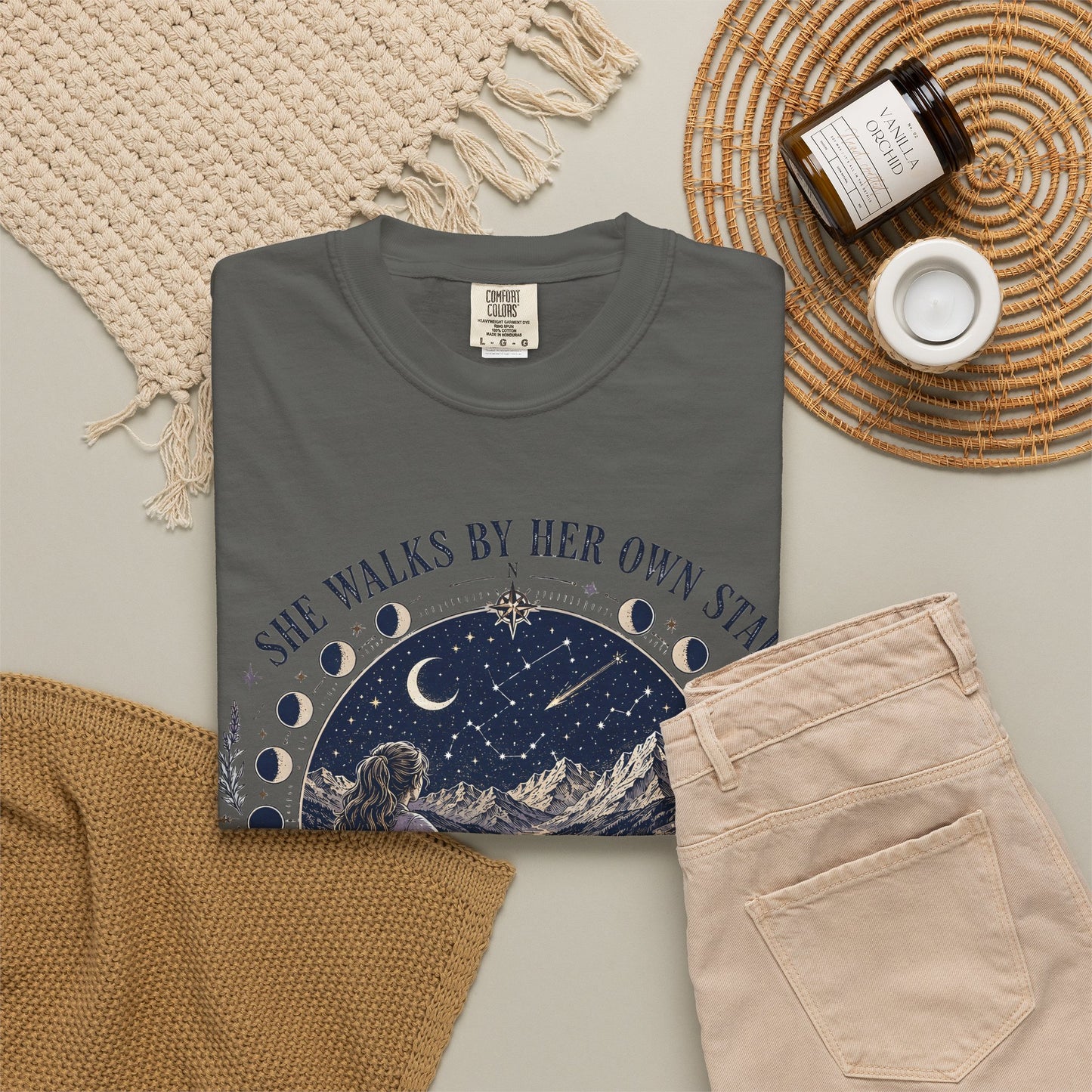She Walks By Her Own Stars T-Shirt — Night Sky Adventure Graphic Tee