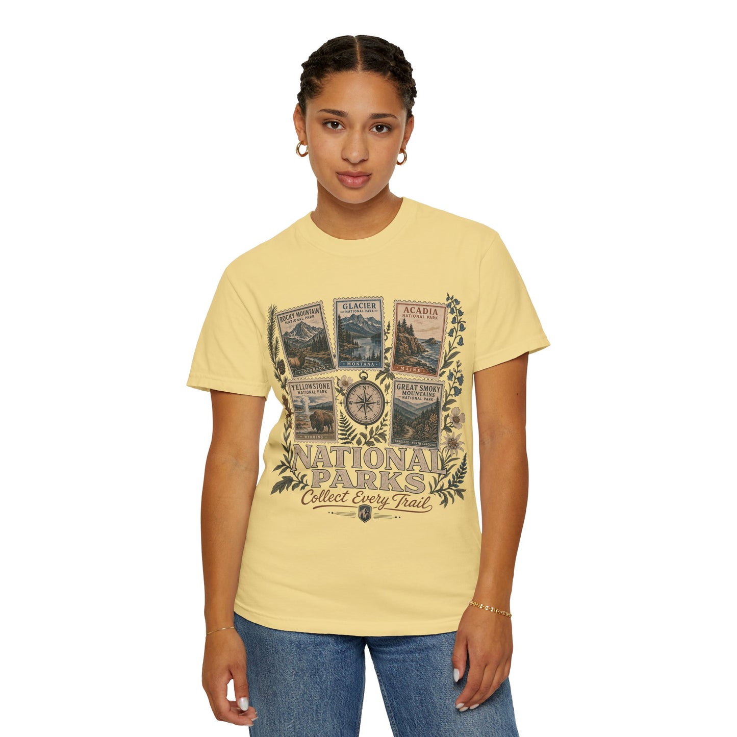 National Parks T-Shirt — 'Collect Every Trail' Vintage Park Stamps Design