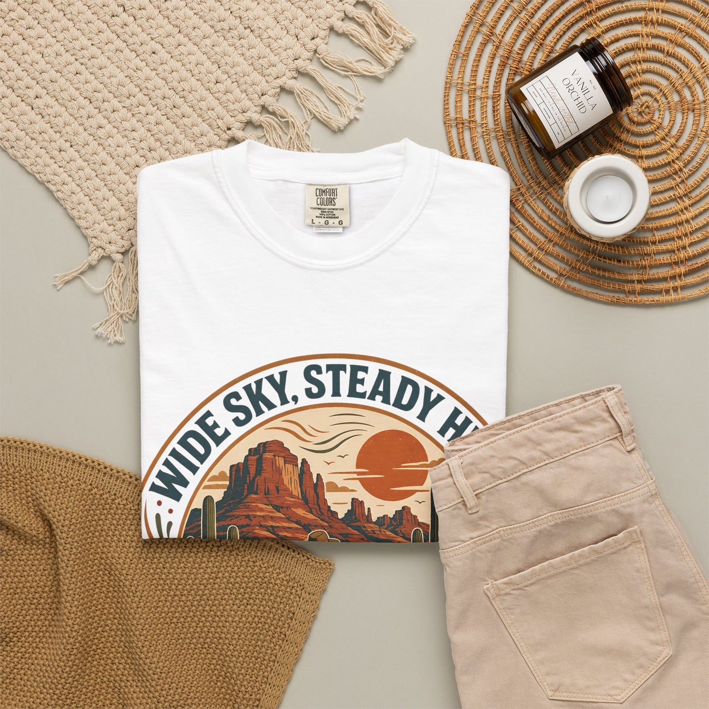 Desert Trail Society T-Shirt — "Wide Sky, Steady Heart" Retro Desert Graphic Tee