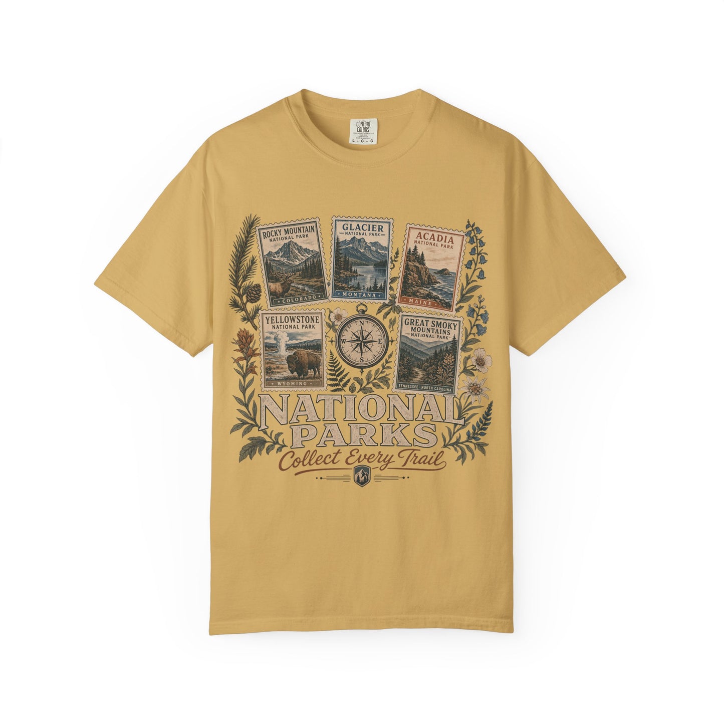 National Parks T-Shirt — 'Collect Every Trail' Vintage Park Stamps Design