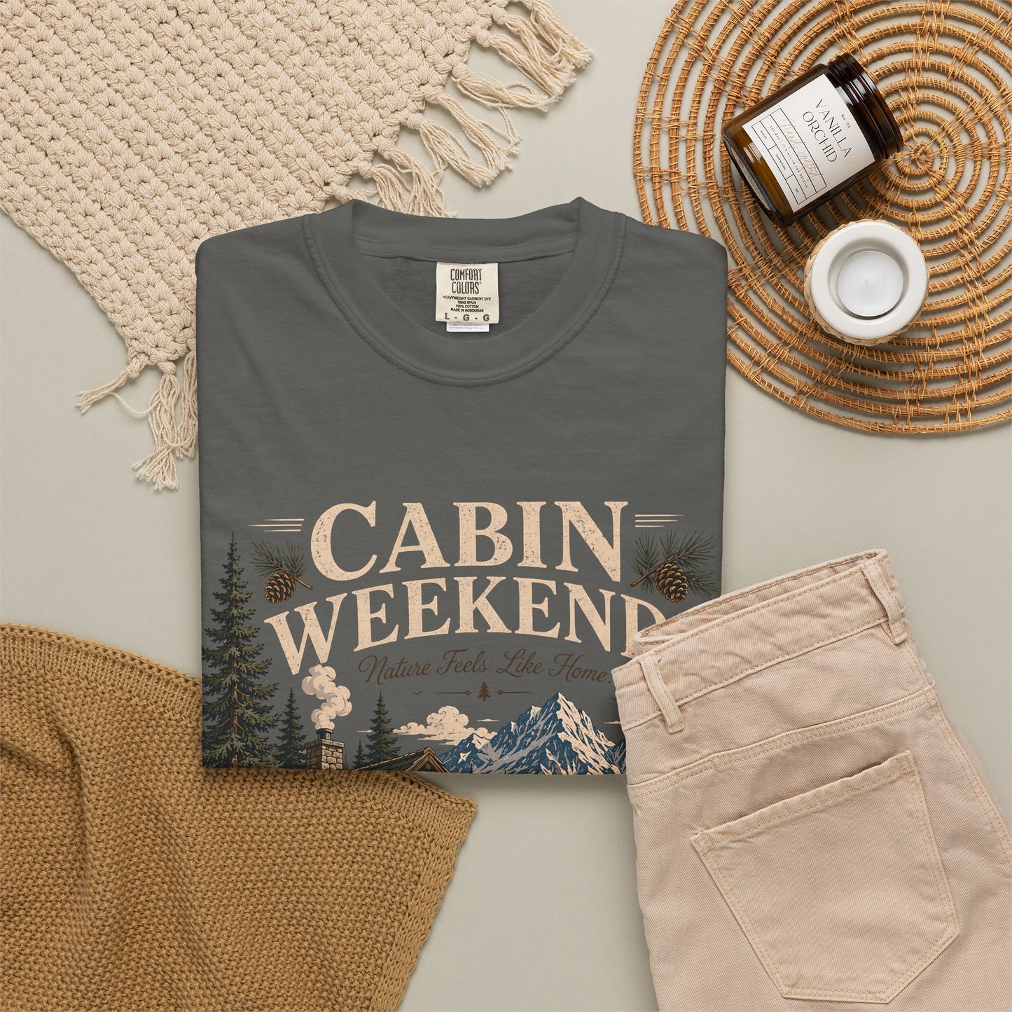 Cabin Weekends Graphic T-Shirt — Rustic Mountain Cabin Tee