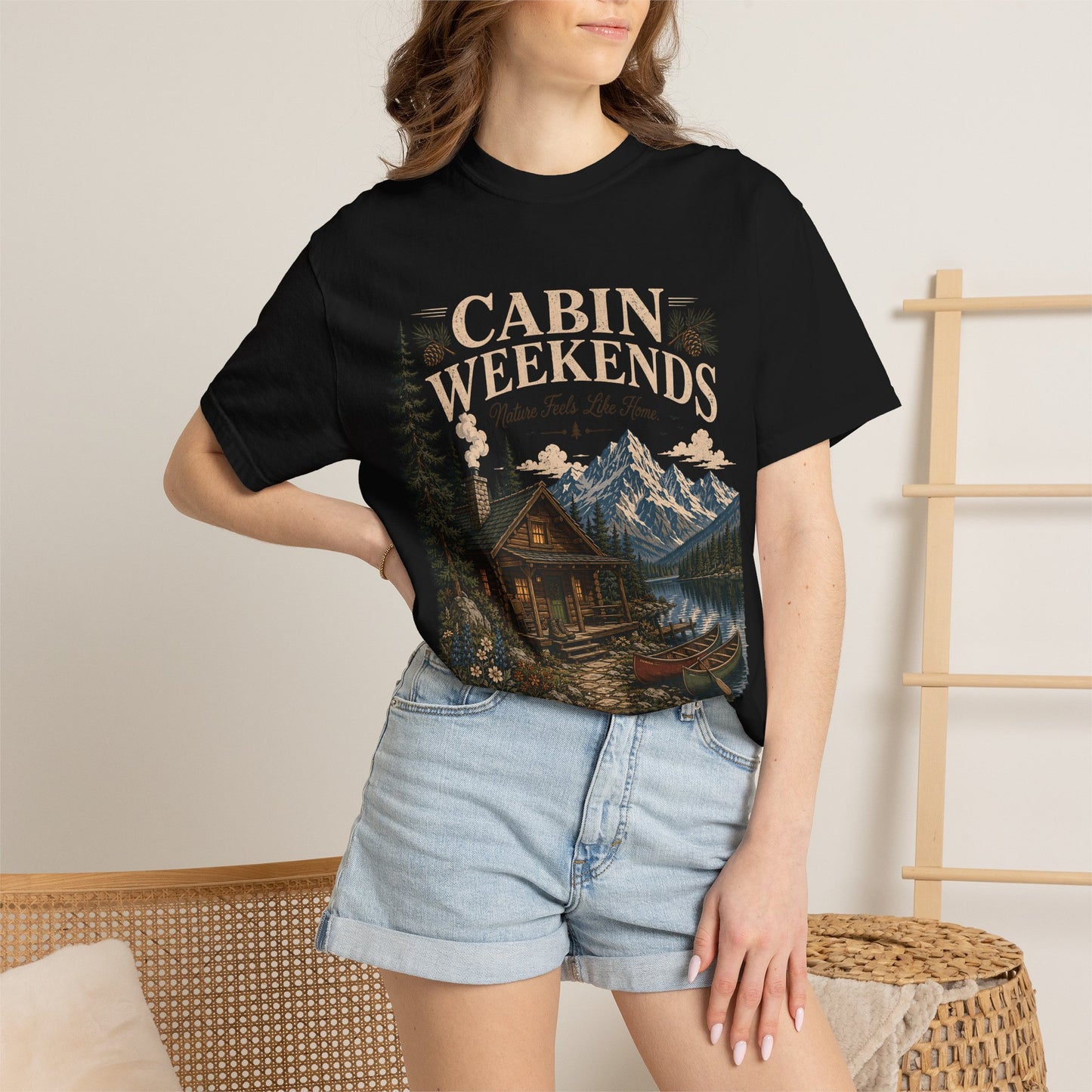 Cabin Weekends Graphic T-Shirt — Rustic Mountain Cabin Tee