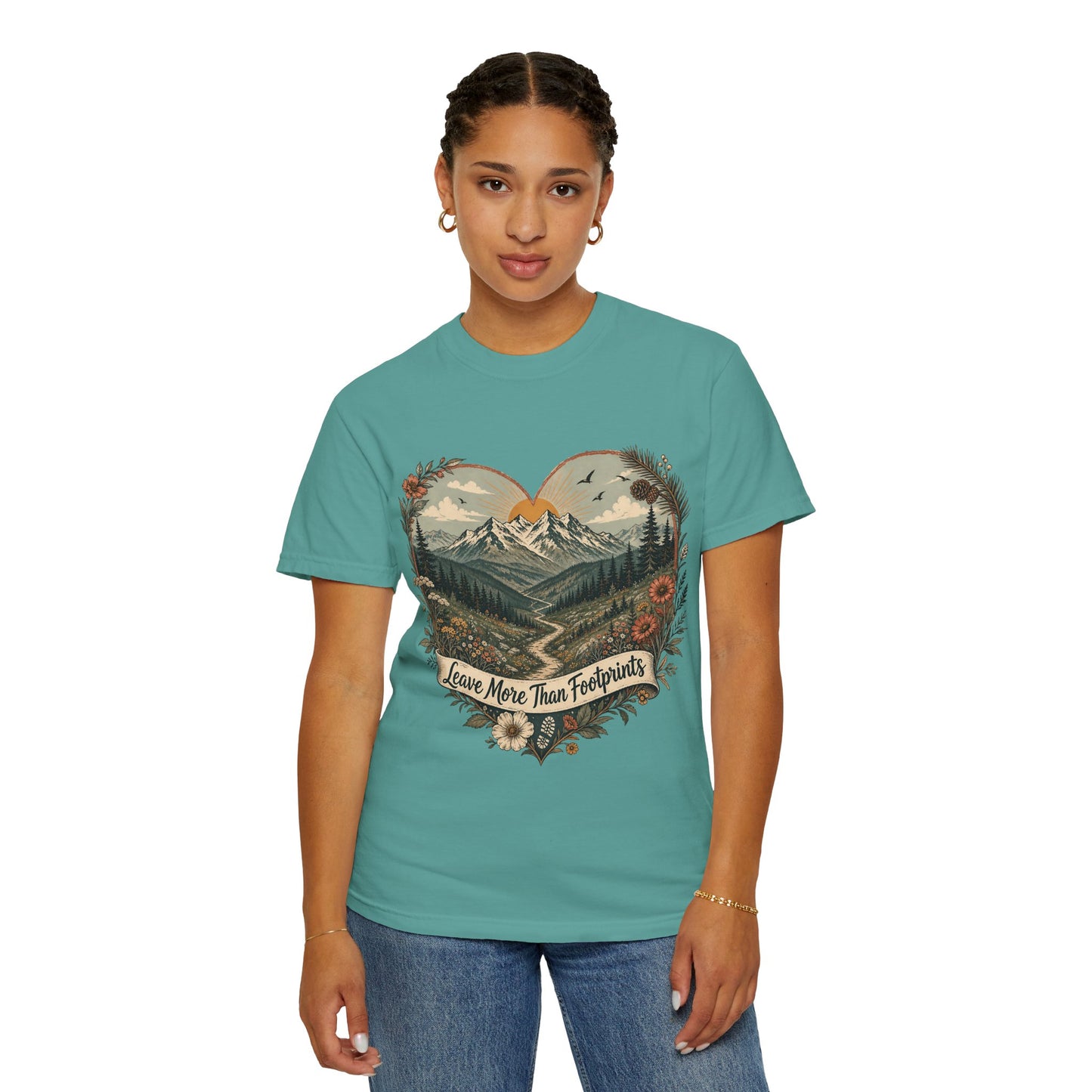 Hiker Graphic Tee — "She Follows the Long Light" Mountain Adventure T-Shirt