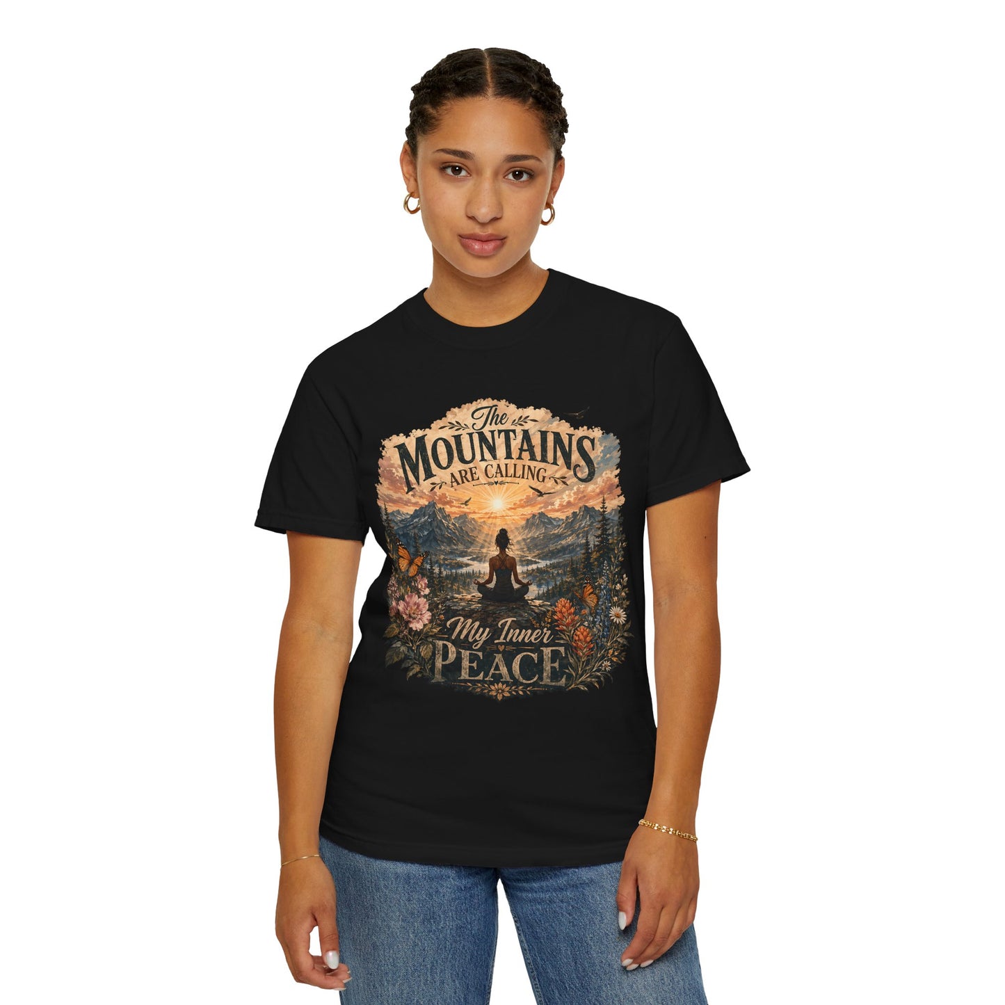 Mountain Meditation T‑Shirt — "The Mountains Are Calling, My Time of Peace"