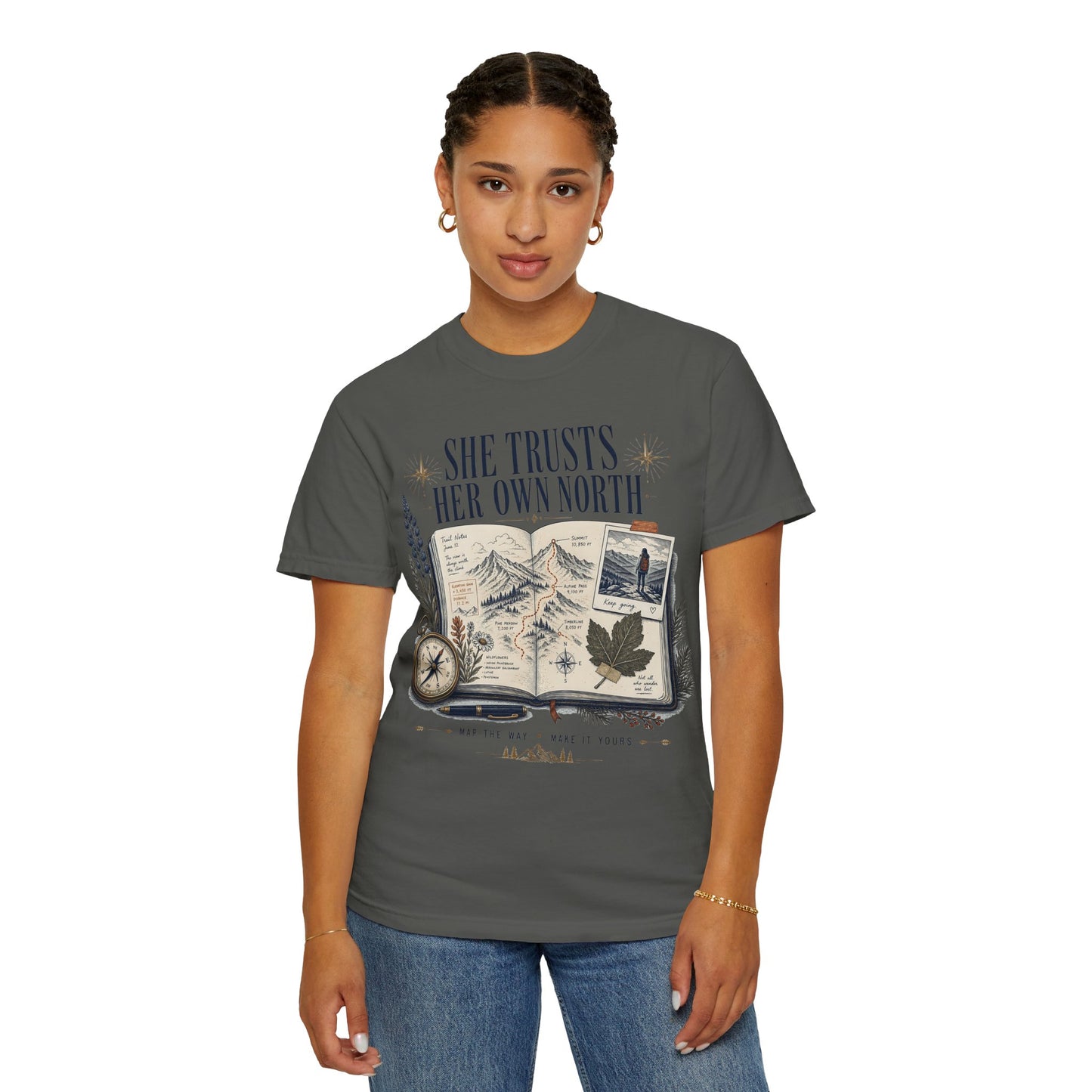 She Trusts Her Own North Graphic Tee — Women's Adventure Compass T‑Shirt