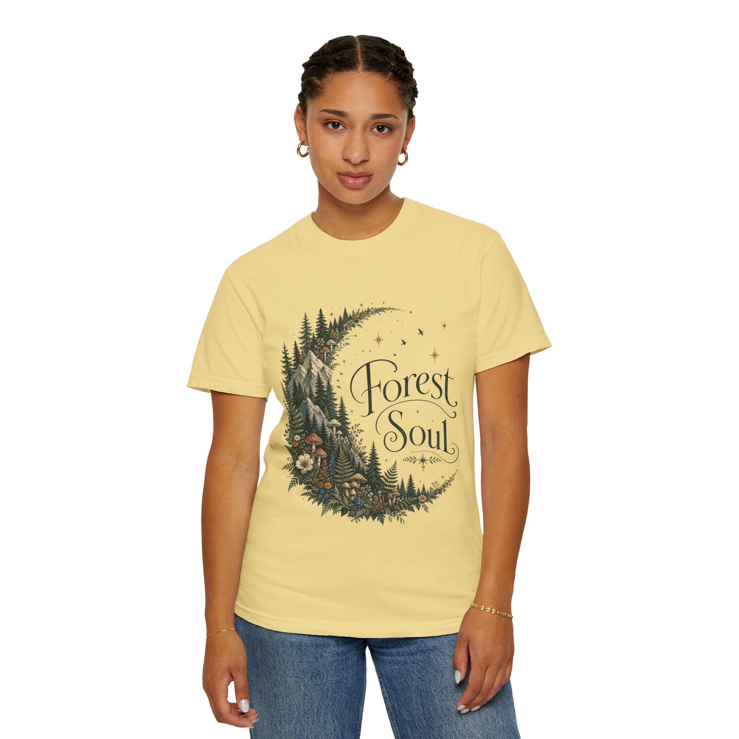 Forest Soul T‑Shirt — Crescent Moon Woodland Graphic Tee