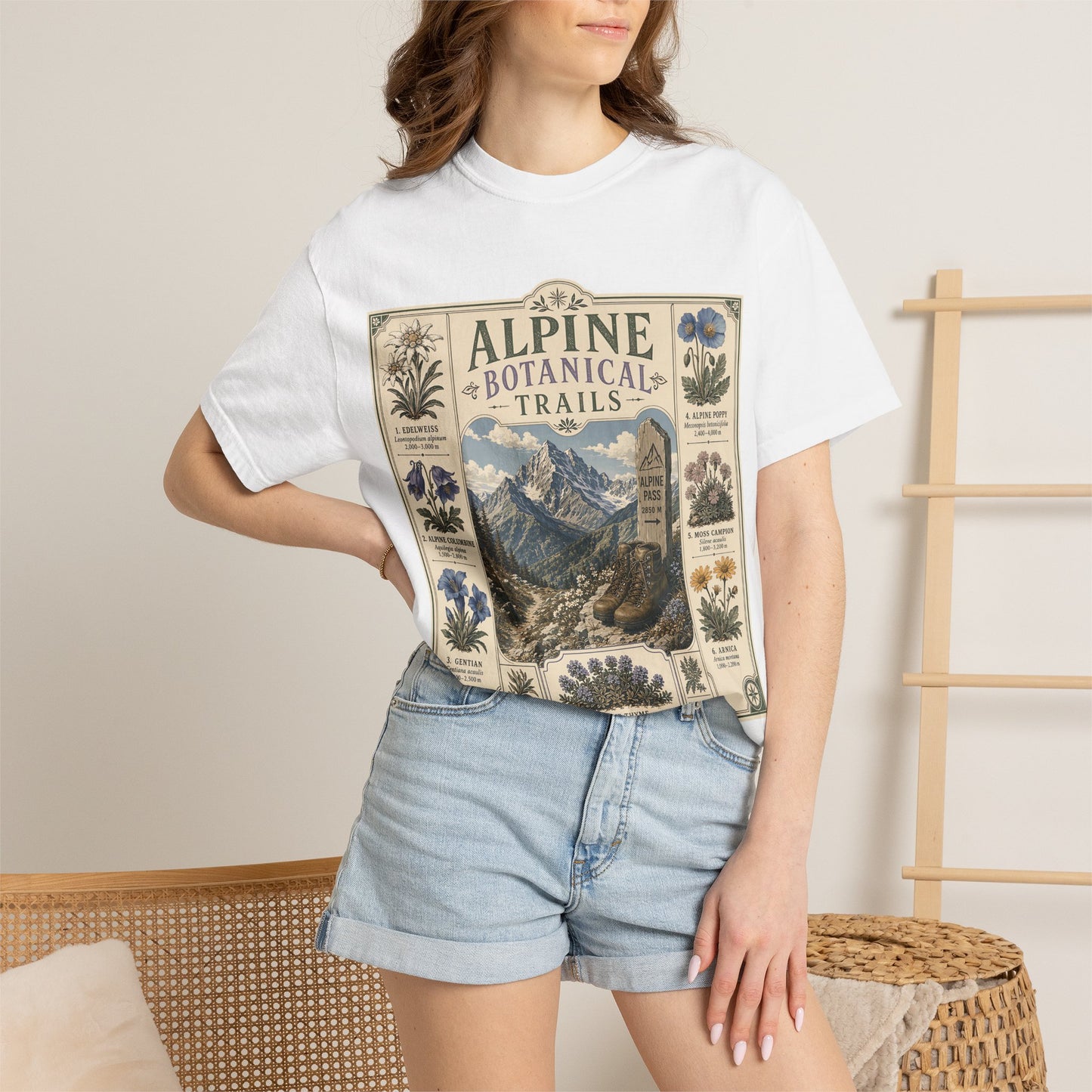 Alpine Botanical Trails T‑Shirt — Vintage Mountain & Wildflower Graphic