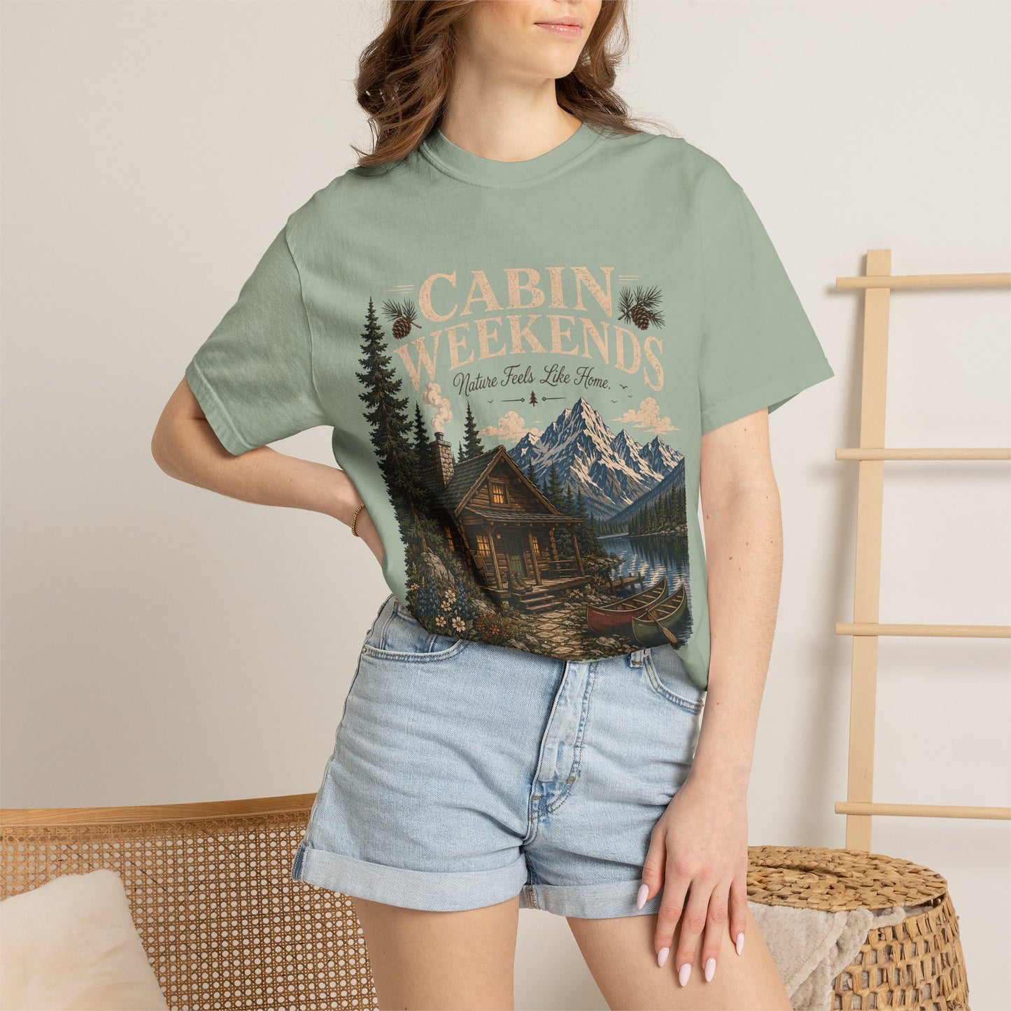 Cabin Weekends Graphic T-Shirt — Rustic Mountain Cabin Tee