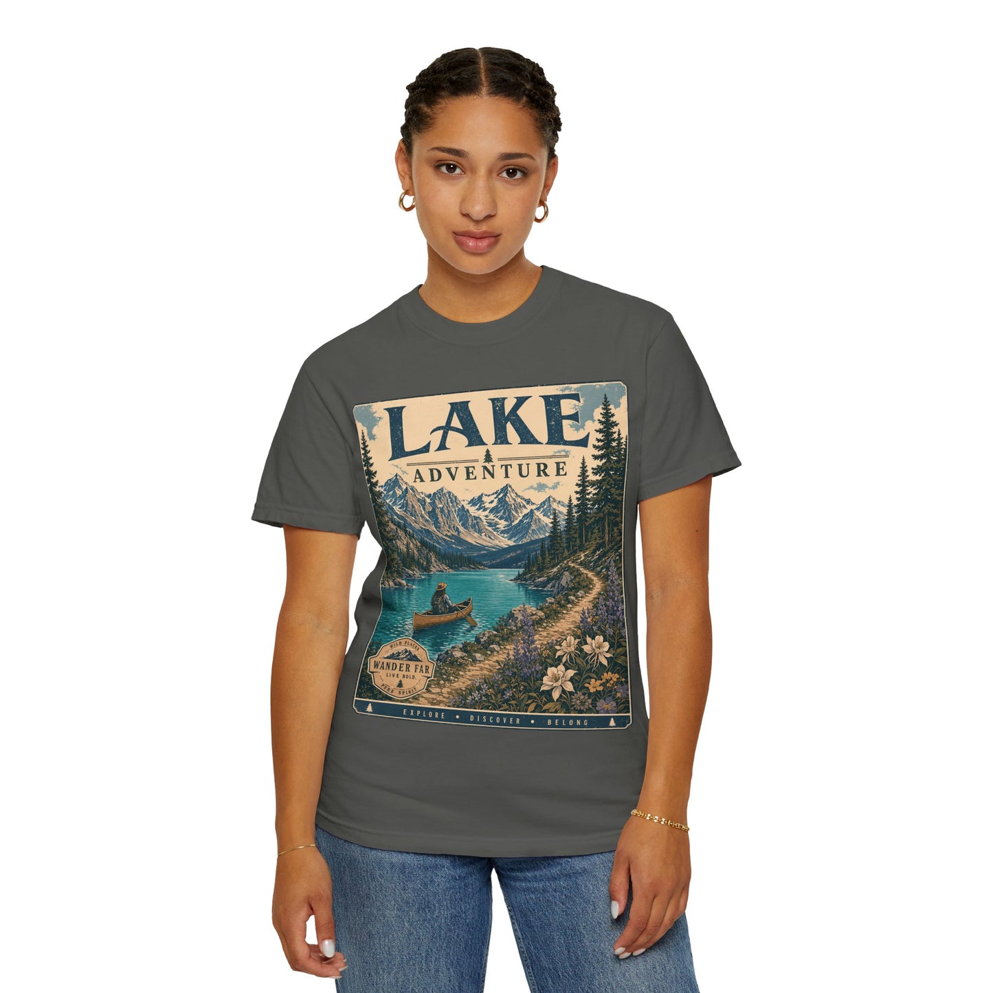 Lake Adventure T-Shirt — Vintage Mountain & Canoe Outdoor Tee