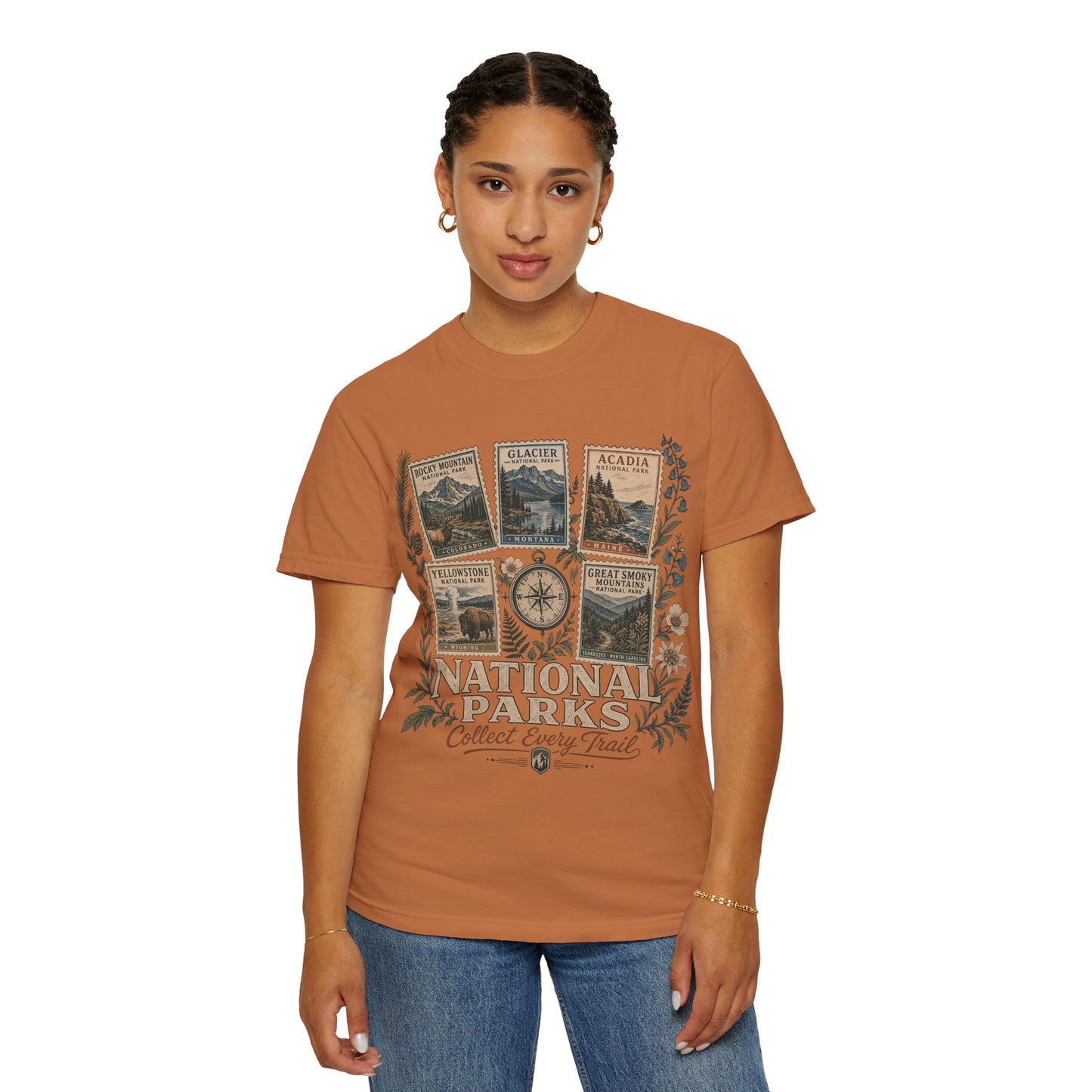 National Parks T-Shirt — 'Collect Every Trail' Vintage Park Stamps Design