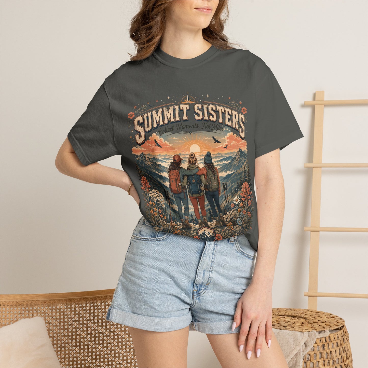 Summit Sisters Graphic T-Shirt — Retro Mountain Hiking Tee
