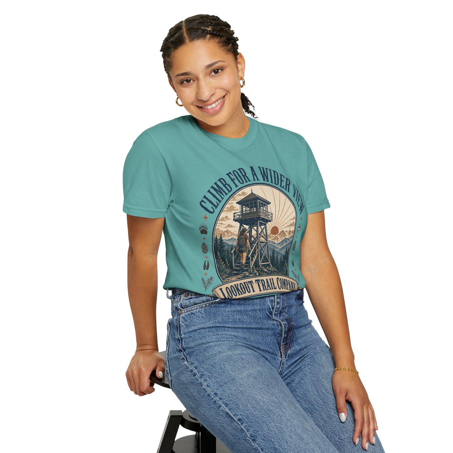 T-Shirt — "Climb for a Wider View" Lookout Trail Company Vintage Hiking Tee