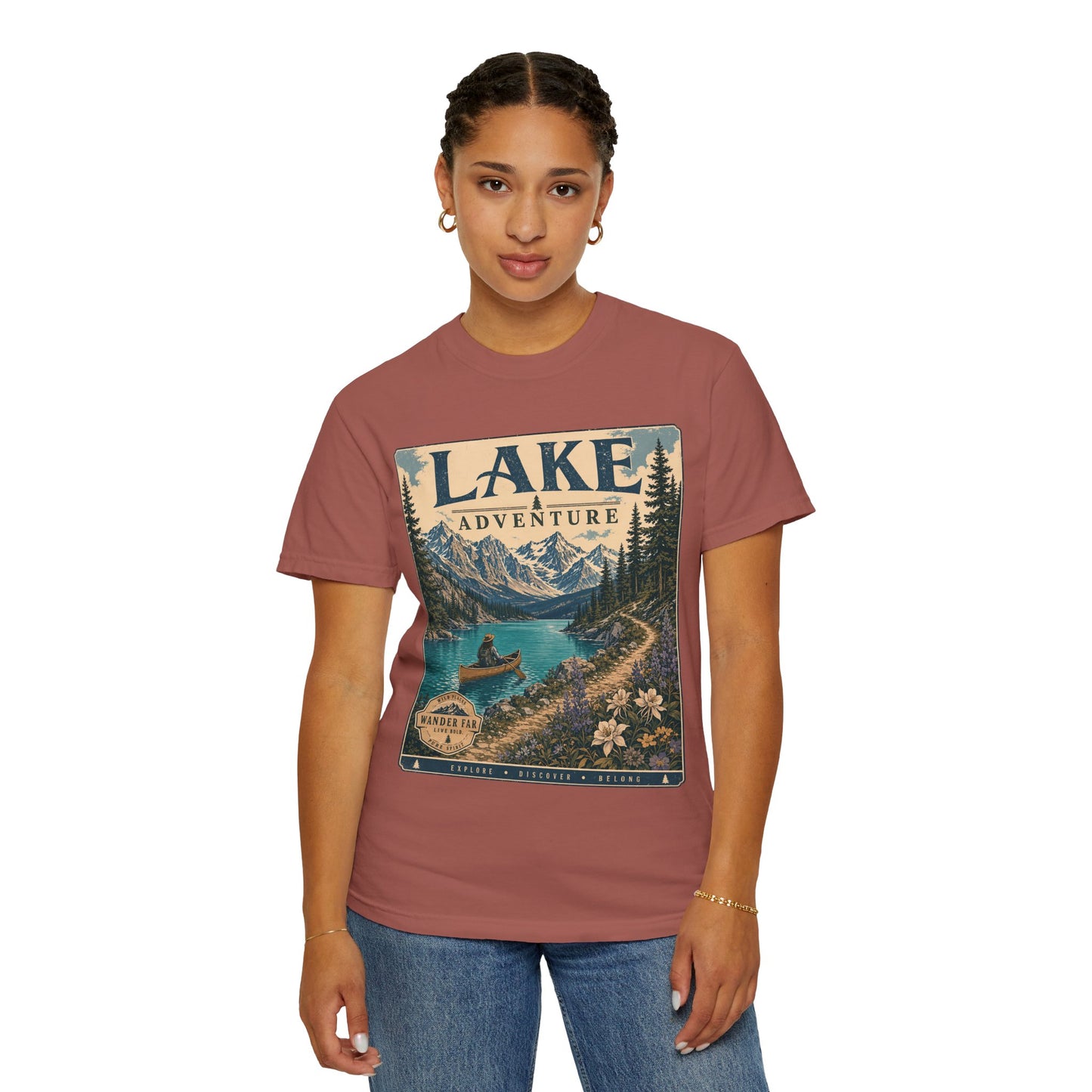 Lake Adventure T-Shirt — Retro Mountain Lake Graphic Tee